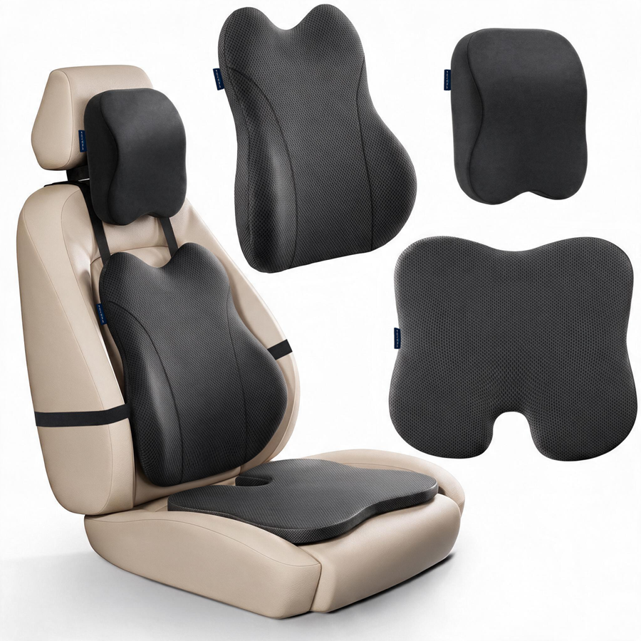 Memory Foam Car Cushions Combo – Backrest, Seat Cushion & Neck Pillow (Set of 3)