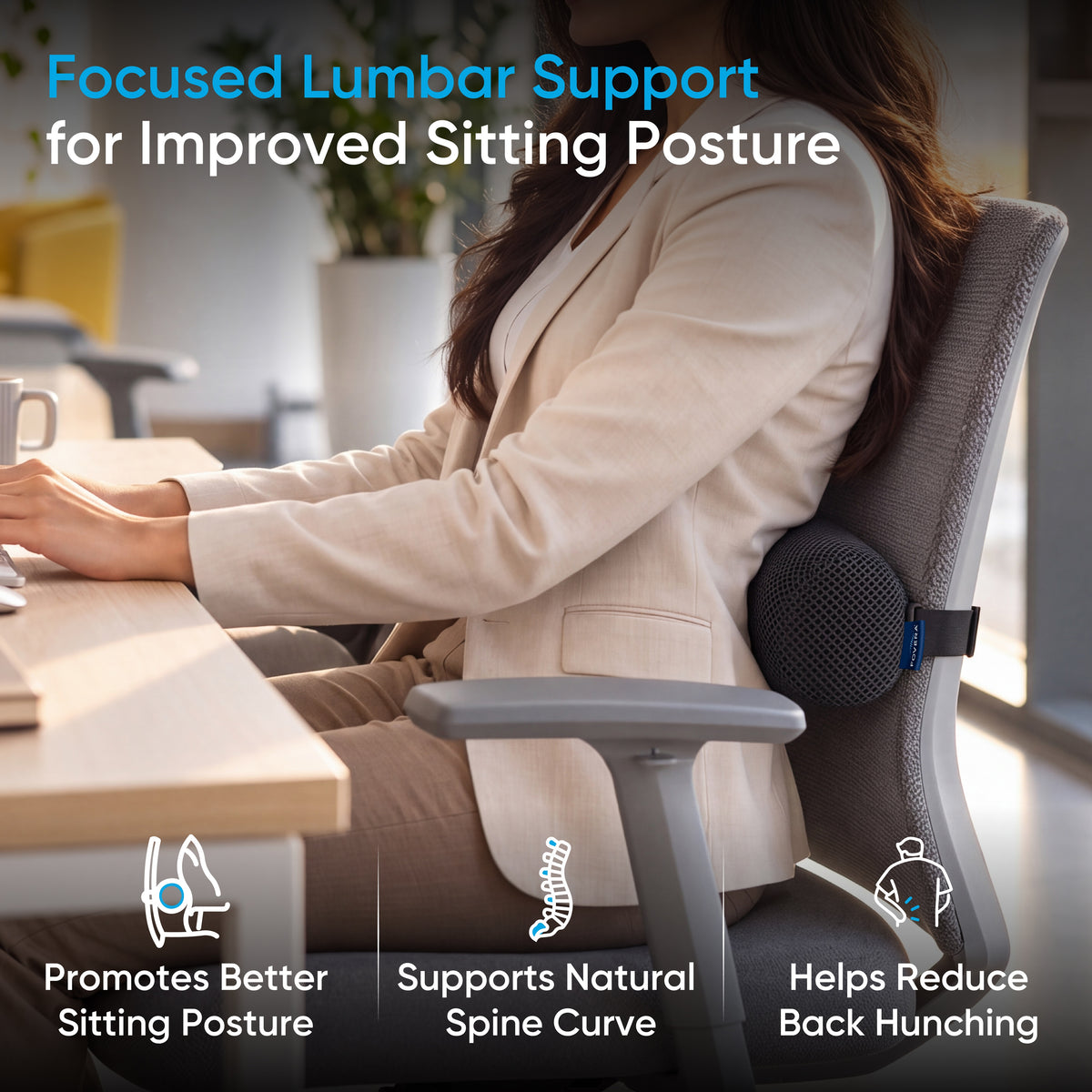 Lumbar Support Roll for Back Pain Relief - Versatile Cushion for Office, Car, and Travel with Adjustable Strap, Provides Ideal Lumbar, Back Support & Posture Correction