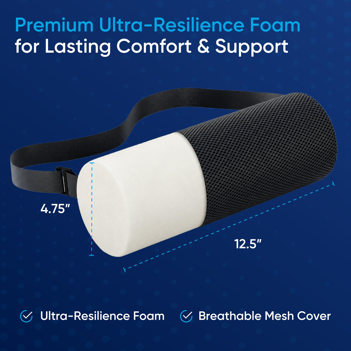 Lumbar Support Roll for Back Pain Relief - Versatile Cushion for Office, Car, and Travel with Adjustable Strap, Provides Ideal Lumbar, Back Support & Posture Correction