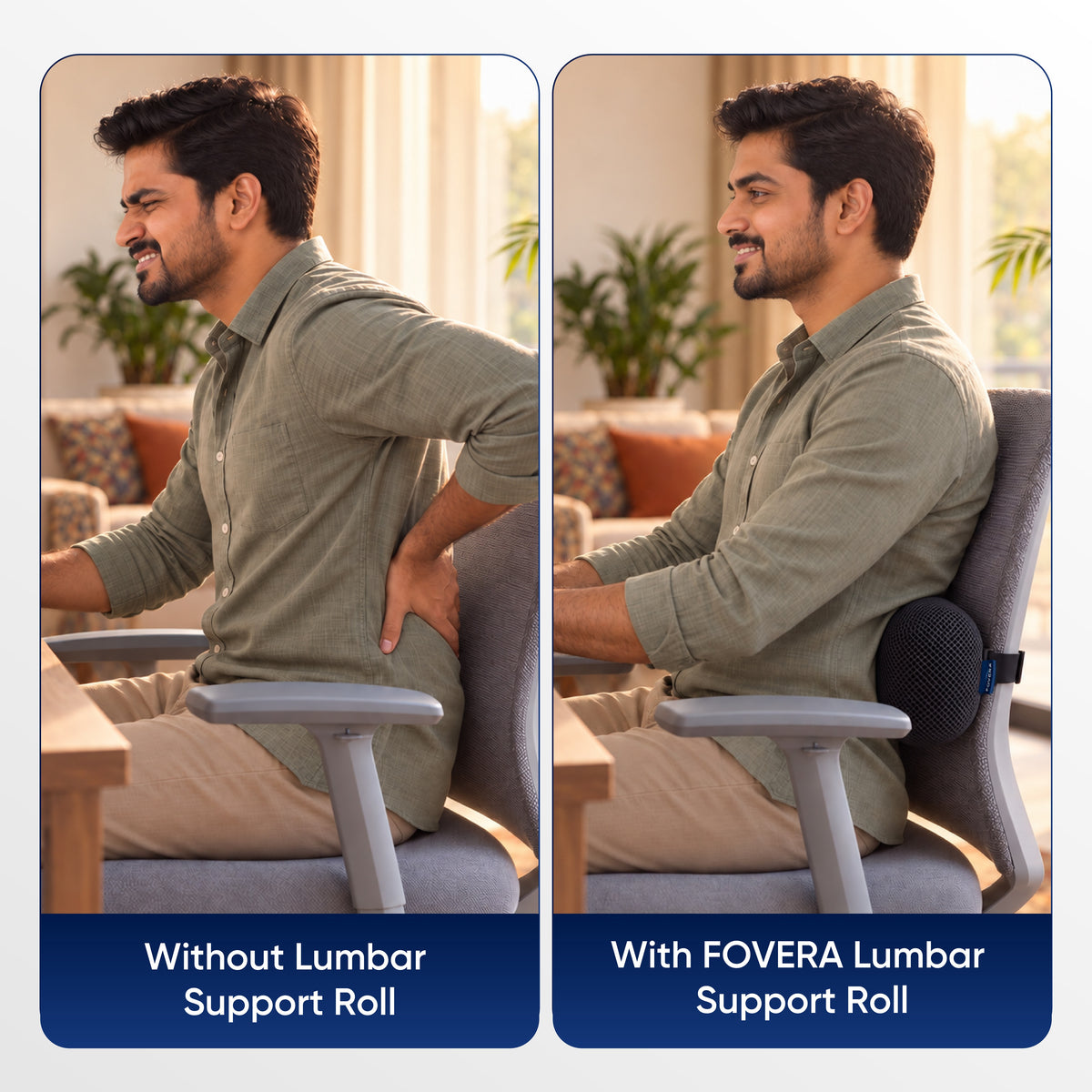 Lumbar Support Roll for Back Pain Relief - Versatile Cushion for Office, Car, and Travel with Adjustable Strap, Provides Ideal Lumbar, Back Support & Posture Correction