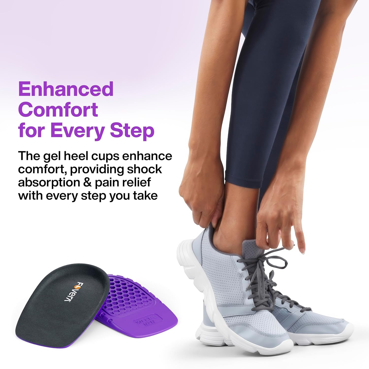 Pain Relief, Massaging Gel Heel Cups for All Day Cushioning & Comfort, Slim Design for Shock Absorption, Heel Spur & Plantar Fasciitis