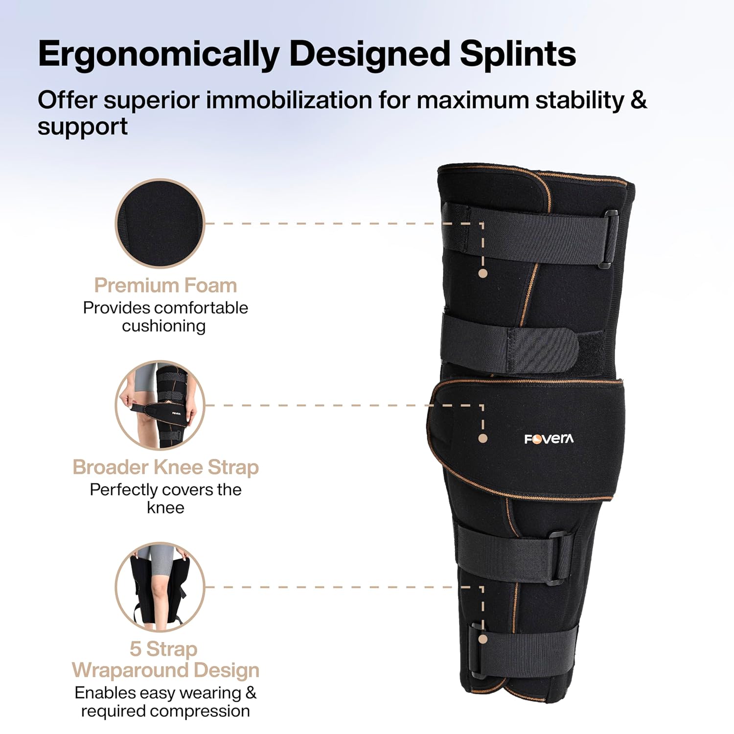 Knee Immobilizer Brace for Knee Support – Stabilizer Splint for Dislocation, Ligament Tear, & Injury Recovery