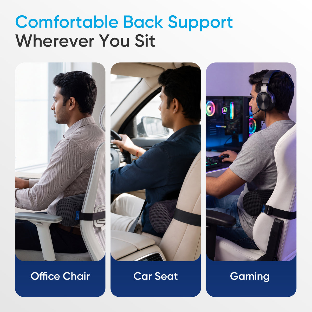 Lumbar Support Roll for Back Pain Relief - Versatile Cushion for Office, Car, and Travel with Adjustable Strap, Provides Ideal Lumbar, Back Support & Posture Correction