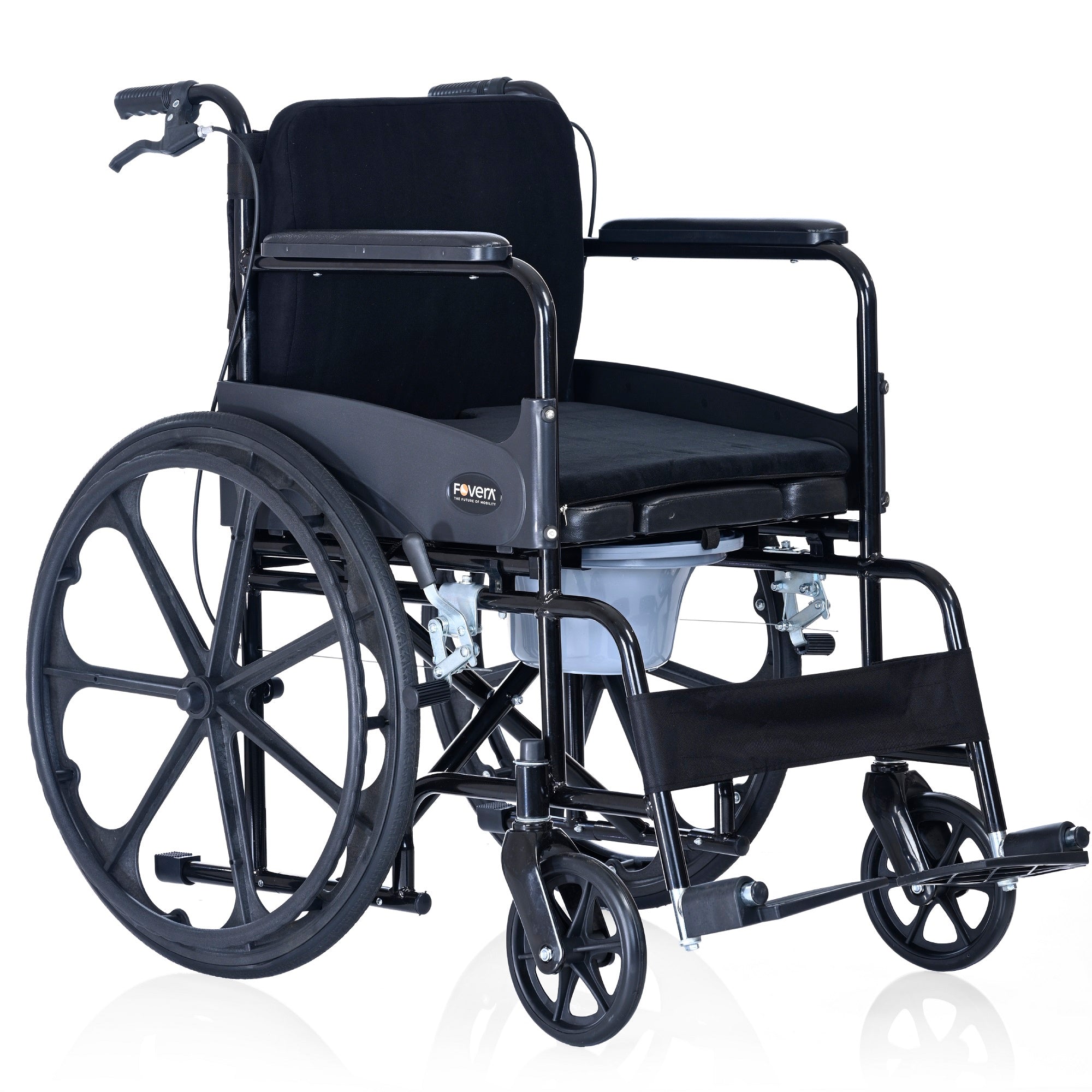 3 in 1 Foldable Wheelchair for Regular & Commode Use with Back & Seat Cushion and Attendant Brakes