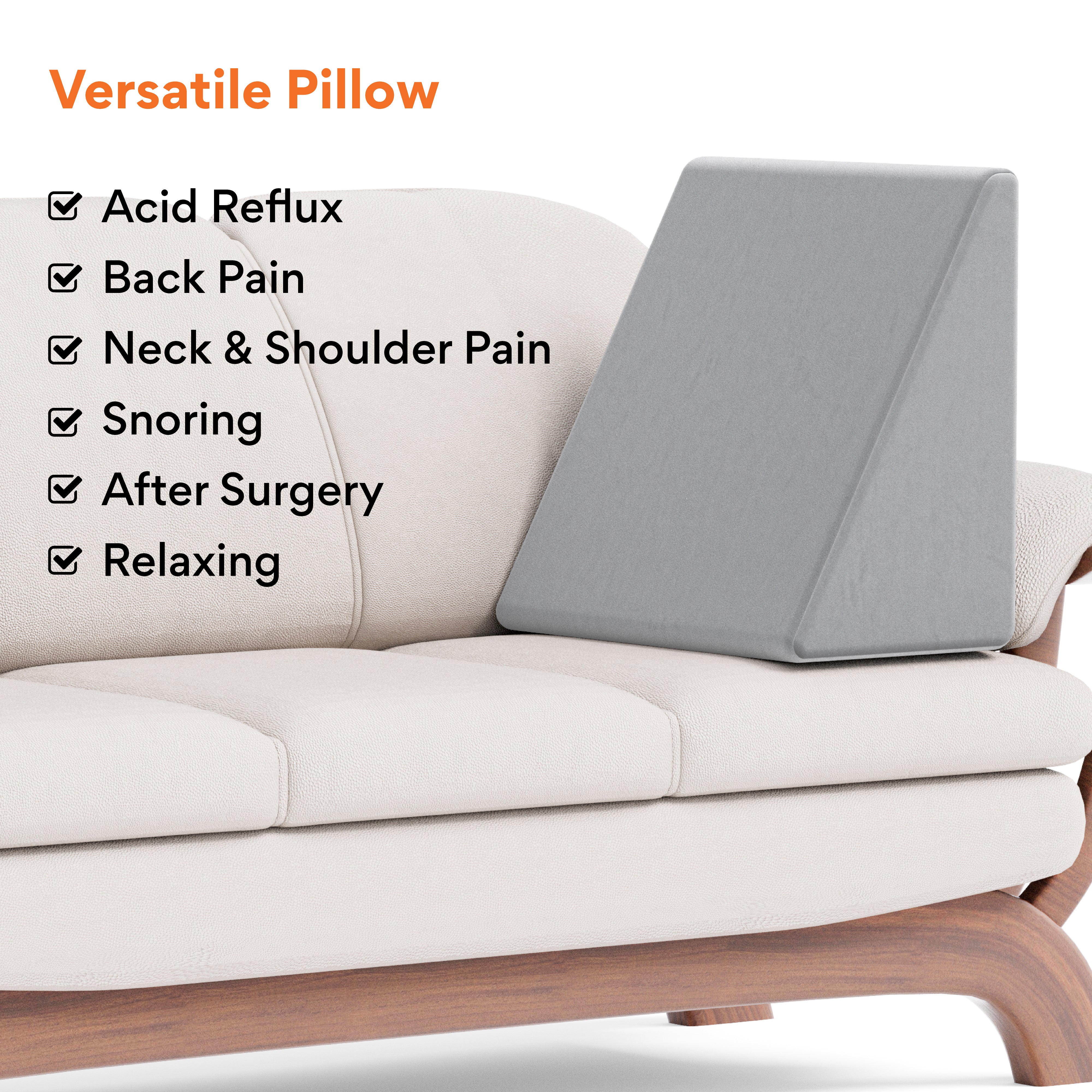 Bed Wedge Pillow for Acid Reflux, Snoring, GERD, Leg Elevation ( 18 x 17.5 x 11 Inch )