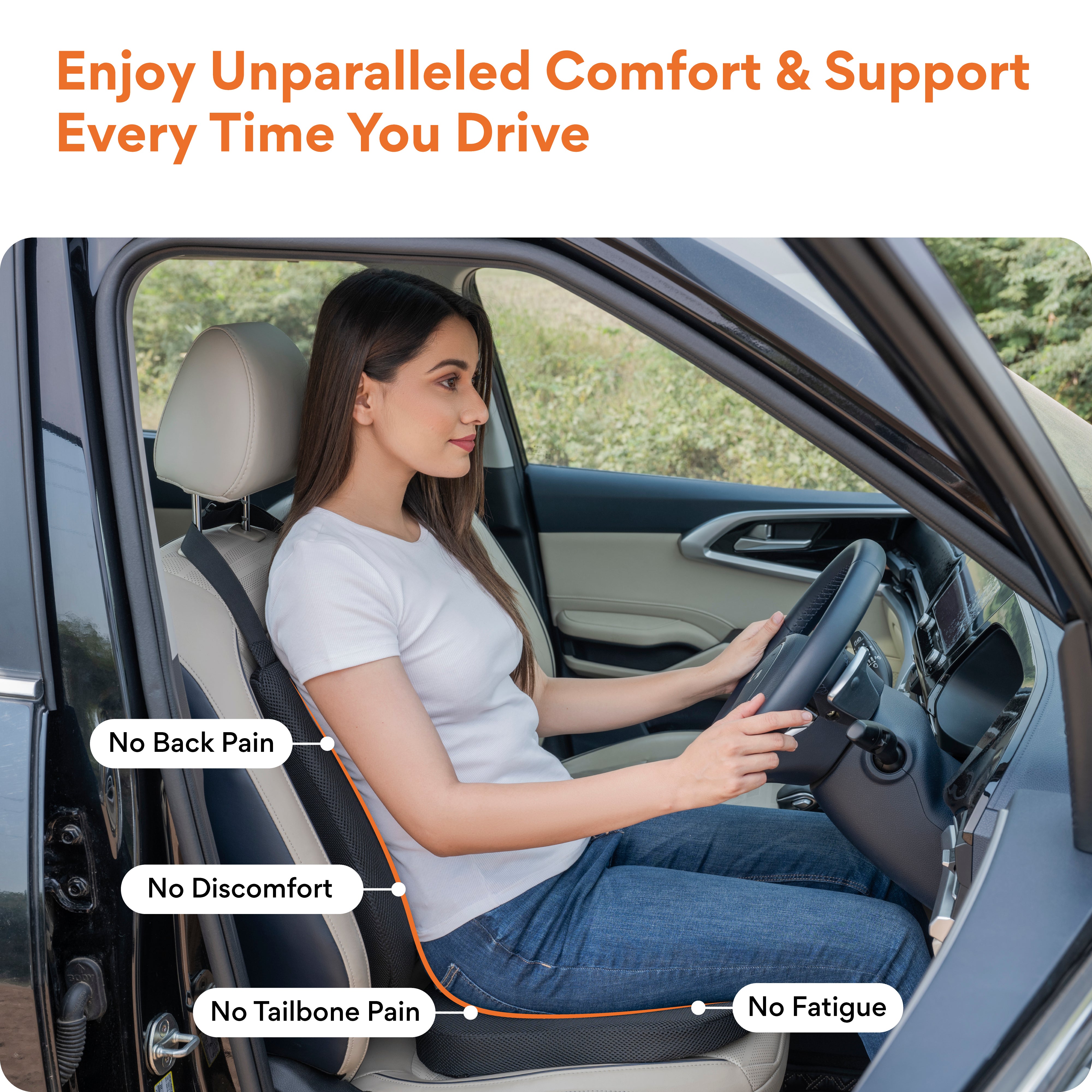 Cool Gel Memory Foam Car Back & Seat Cushion Combo for Long Drive & Daily Commute
