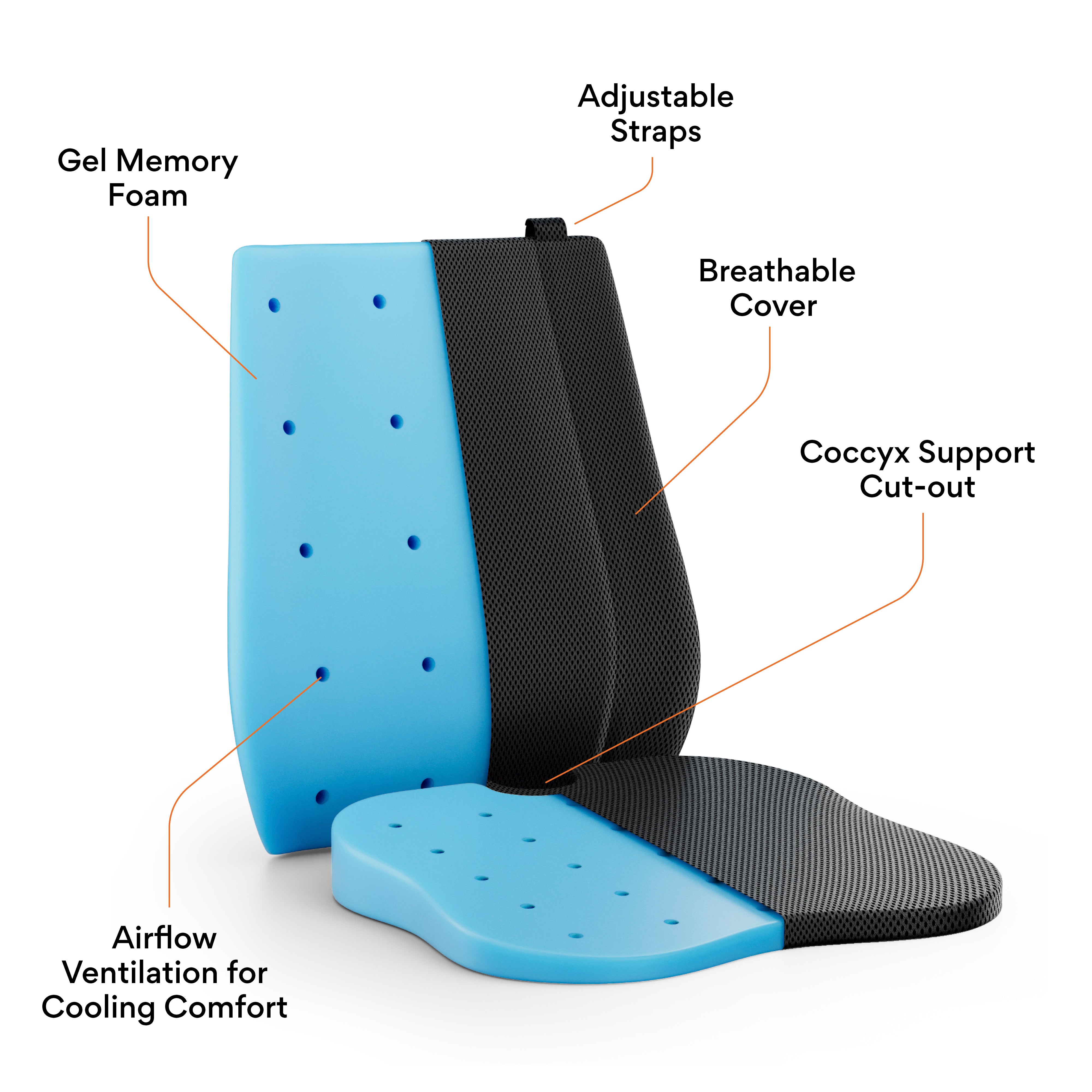 Cool Gel Memory Foam Car Back & Seat Cushion Combo for Long Drive & Daily Commute