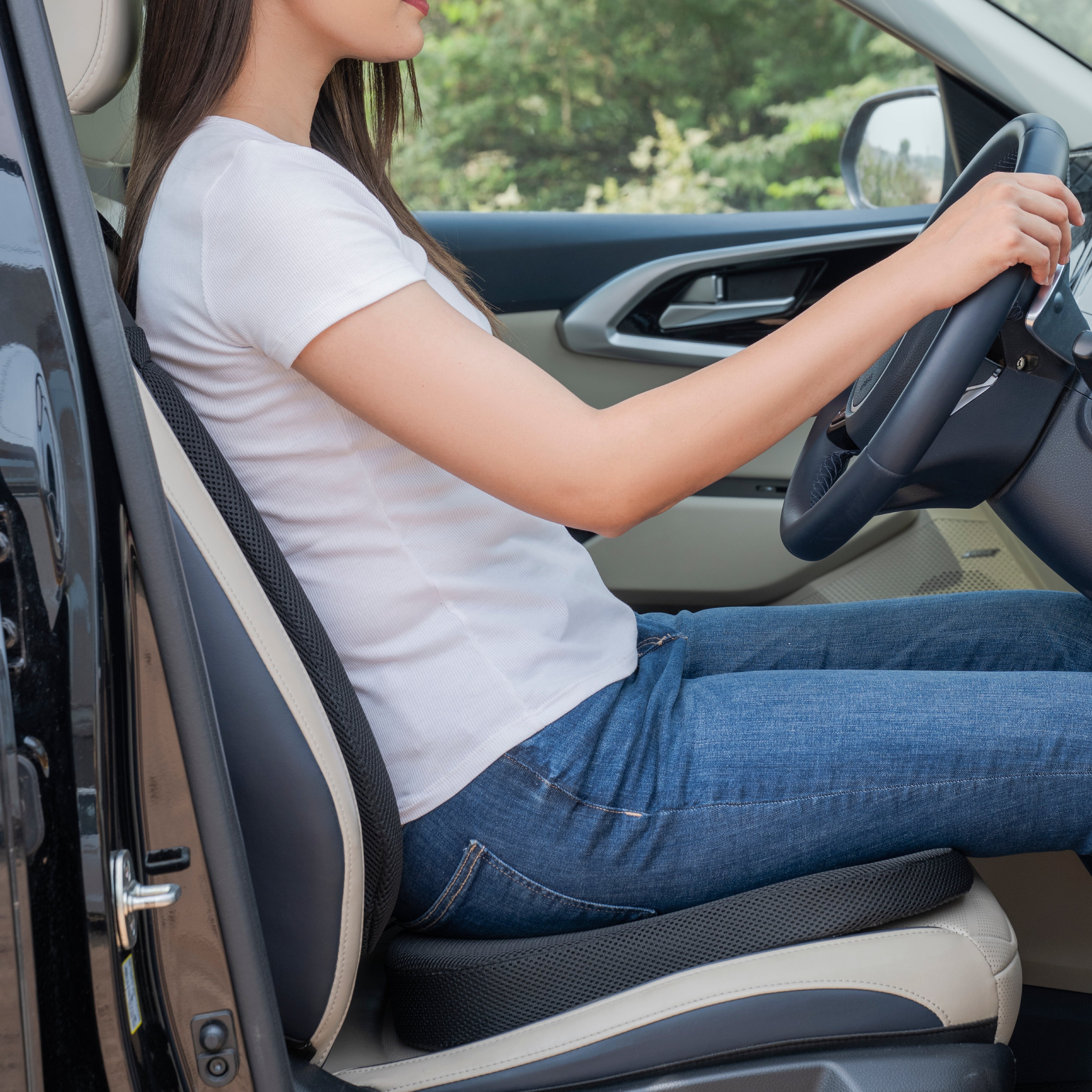 Cool Gel Memory Foam Car Back & Seat Cushion Combo for Long Drive & Daily Commute