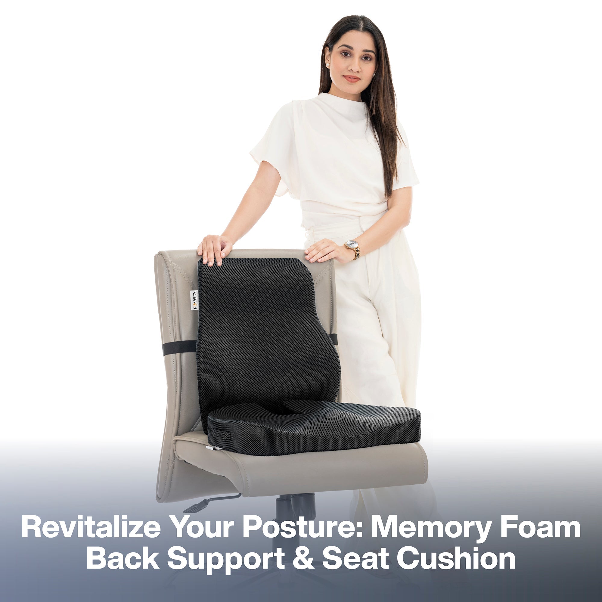FOVERA Back Support for Chair & Coccyx Seat Cushion for Tailbone Combo