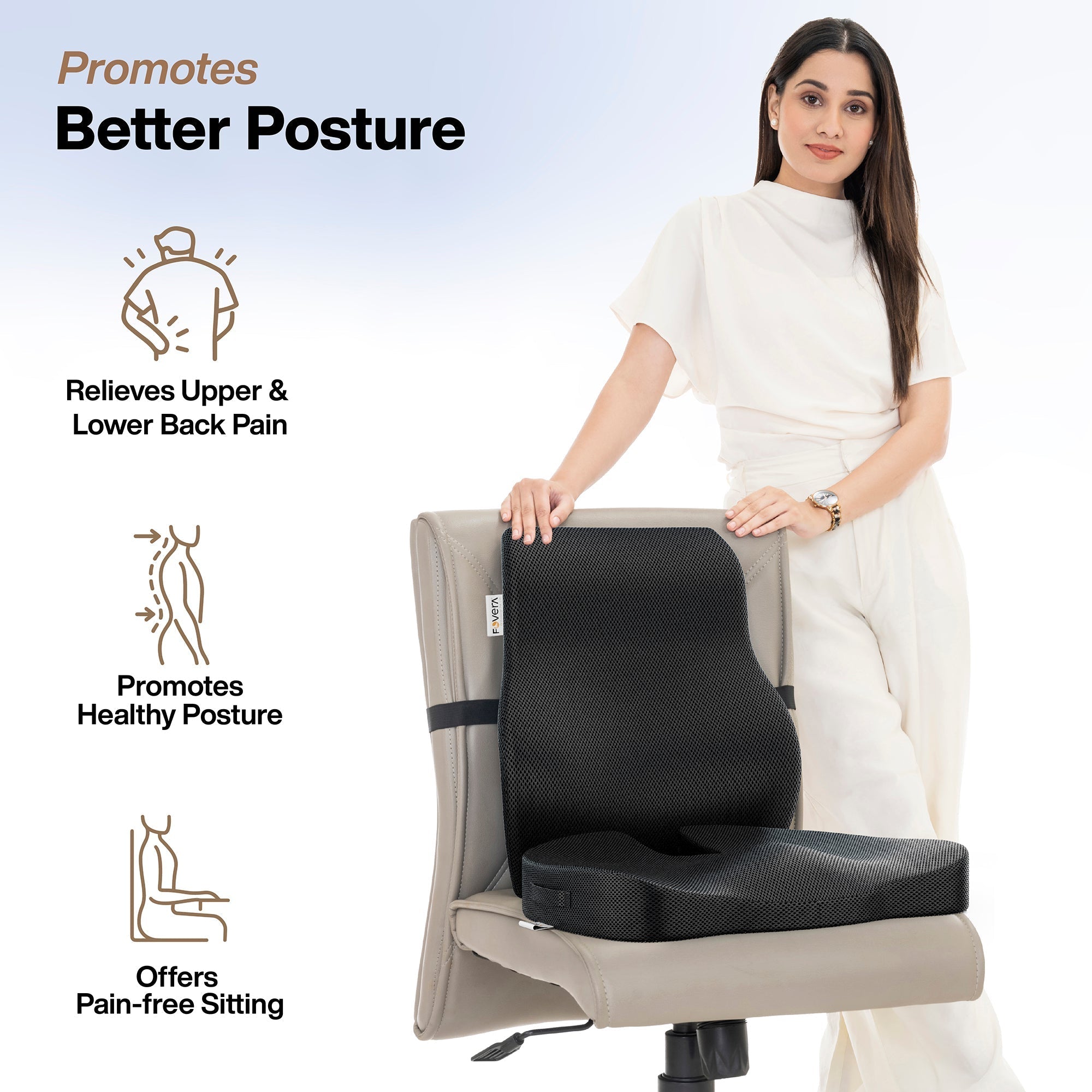 FOVERA Back Support for Chair & Coccyx Seat Cushion for Tailbone Combo