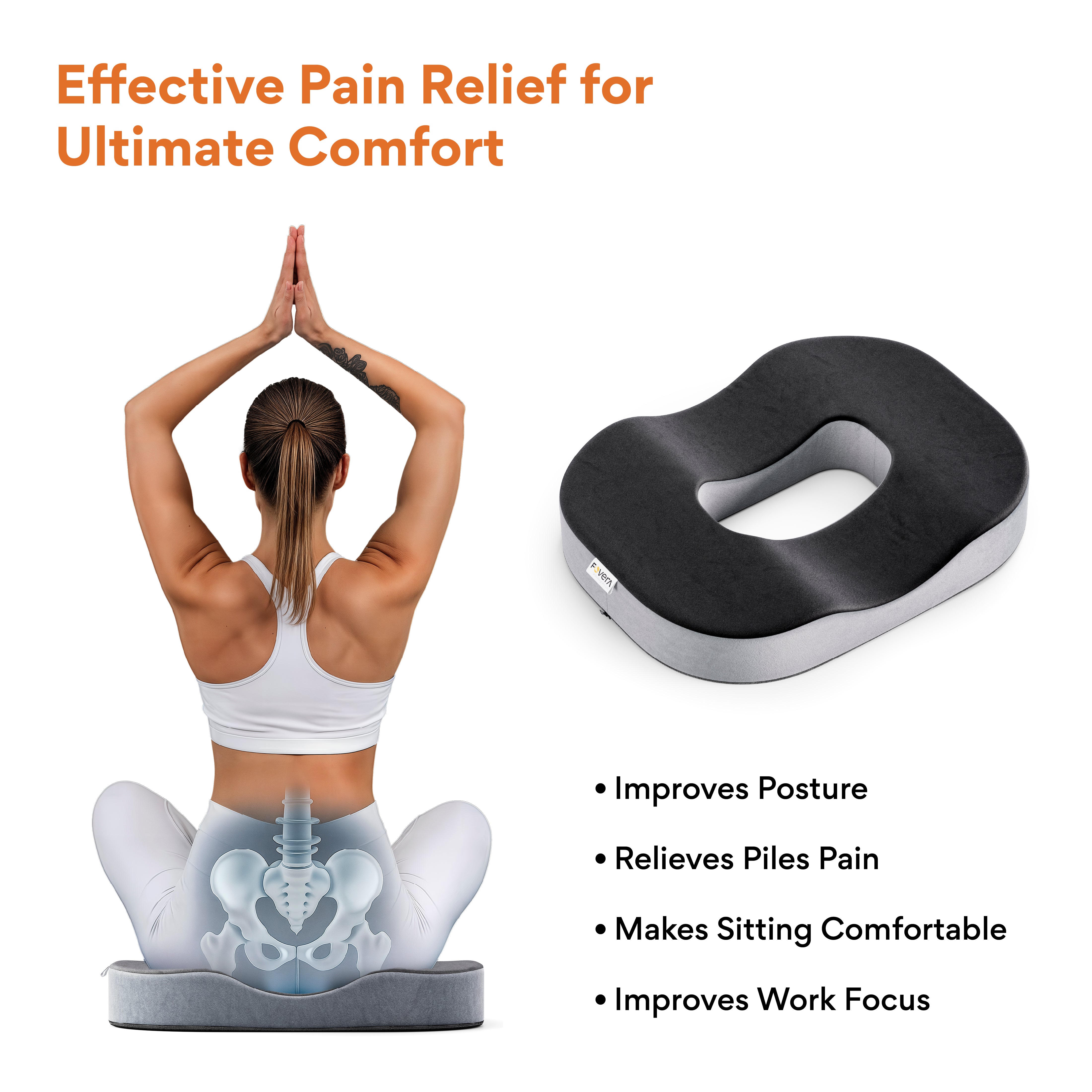 FOVERA Orthopedic Memory Foam Donut Seat Cushion Pillow for Piles