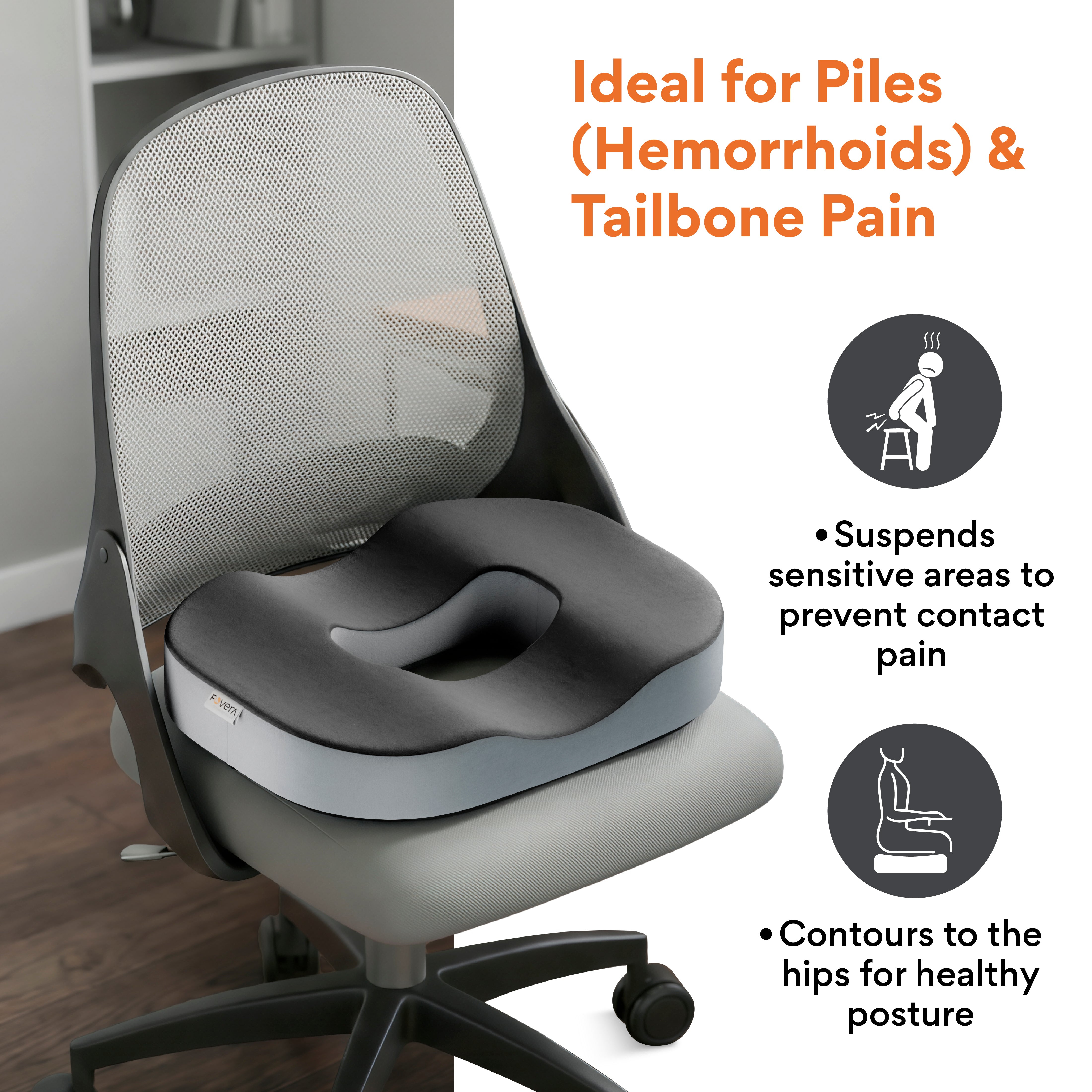 FOVERA Orthopedic Memory Foam Donut Seat Cushion Pillow for Piles