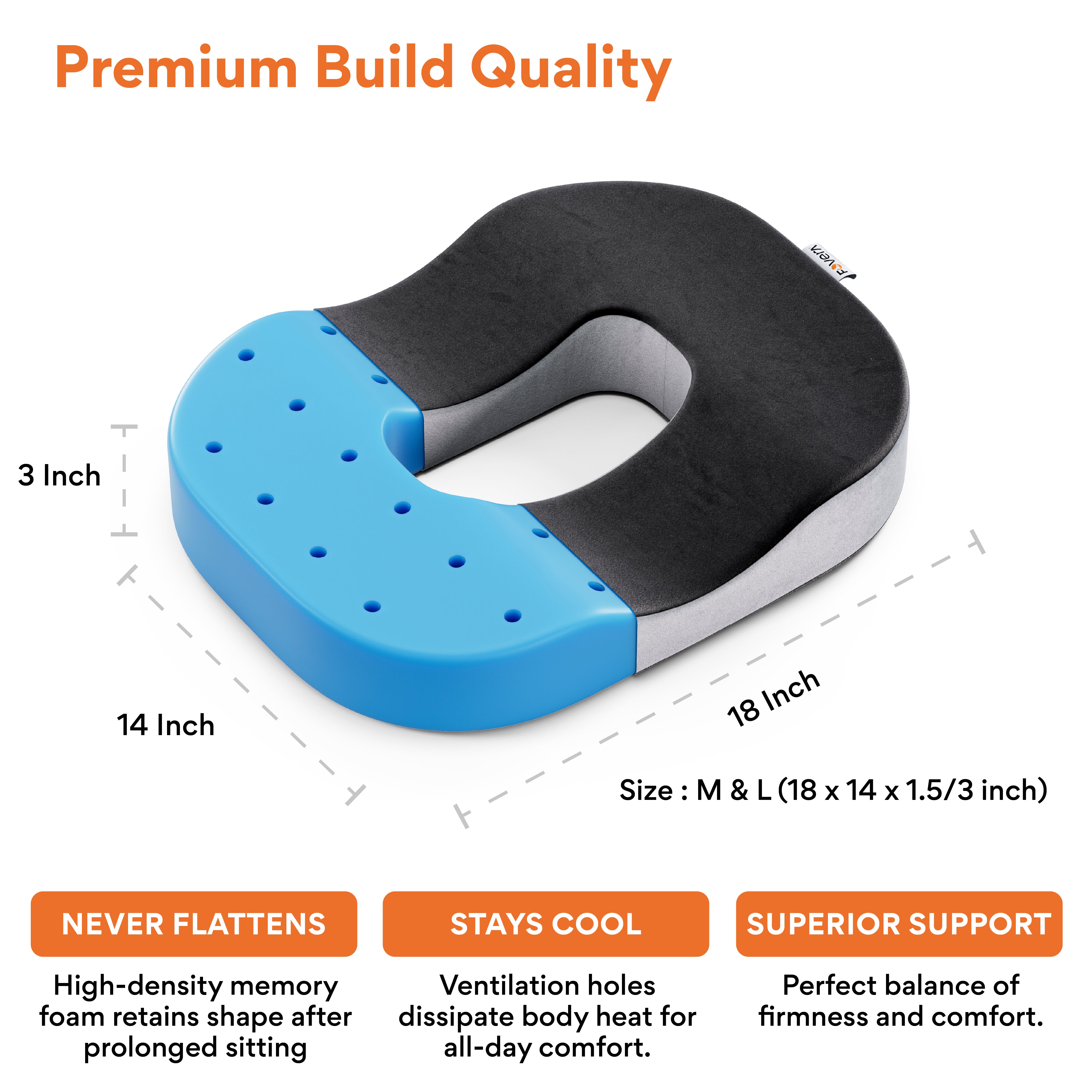 FOVERA Orthopedic Memory Foam Donut Seat Cushion Pillow for Piles