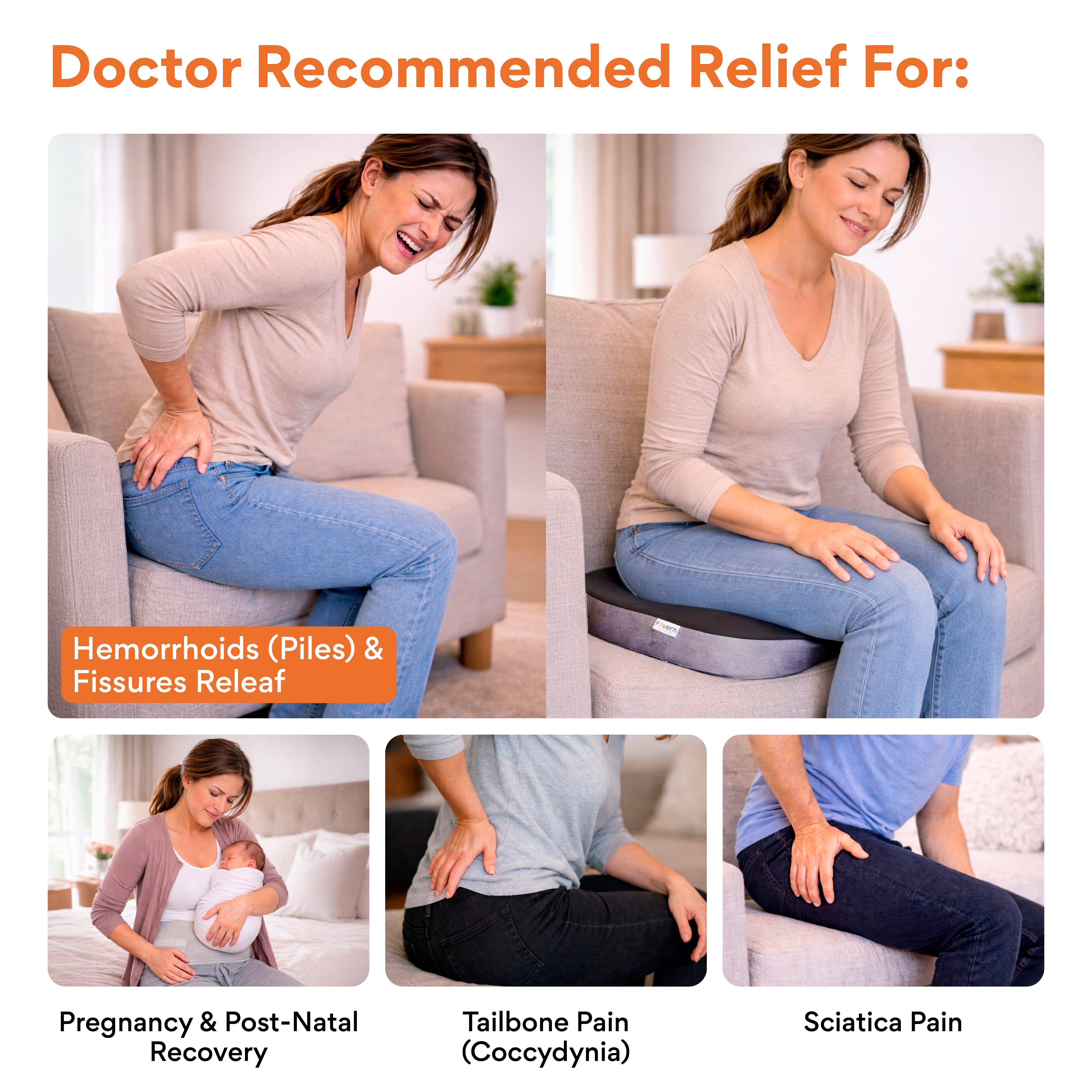 FOVERA Orthopedic Memory Foam Donut Seat Cushion Pillow for Piles