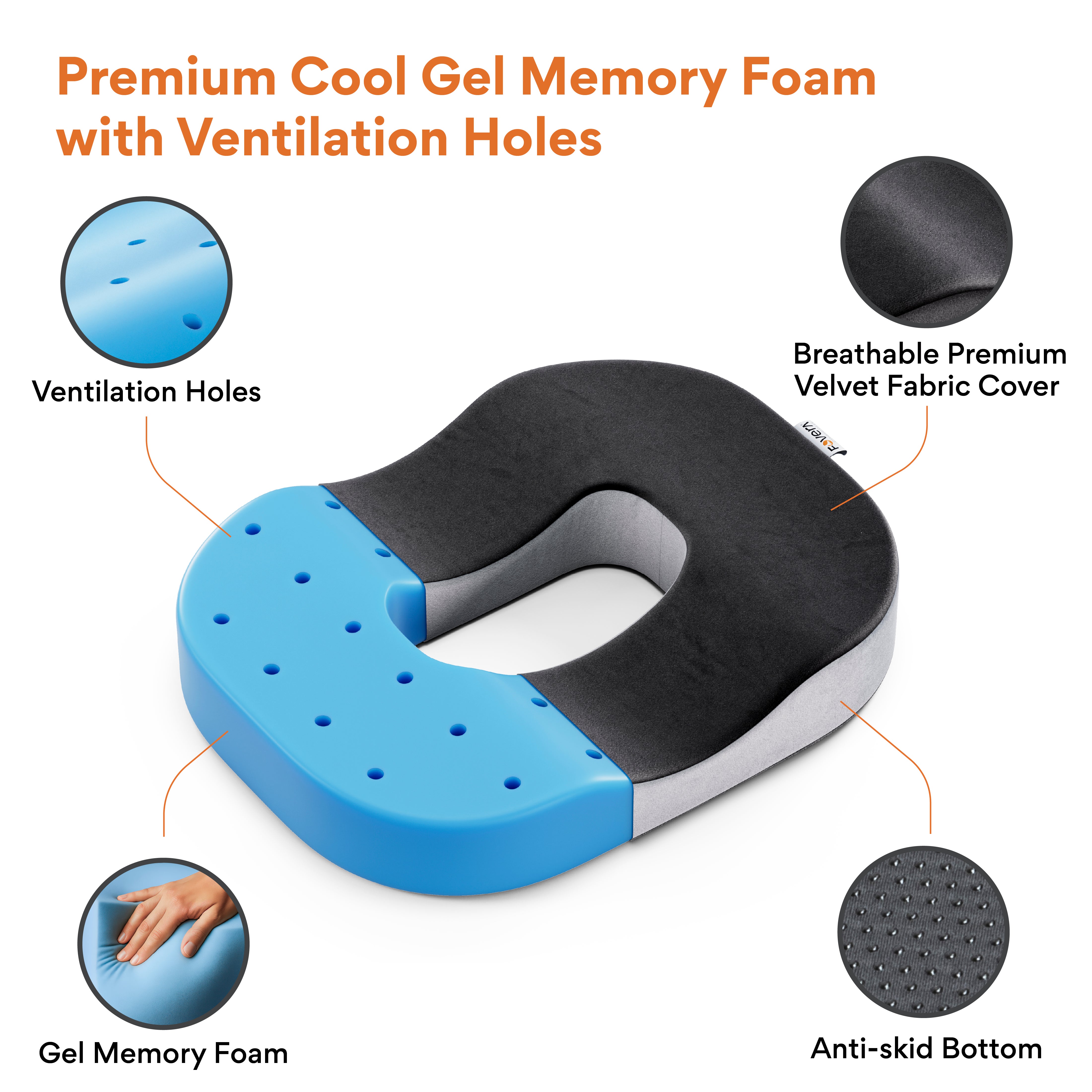 FOVERA Orthopedic Memory Foam Donut Seat Cushion Pillow for Piles