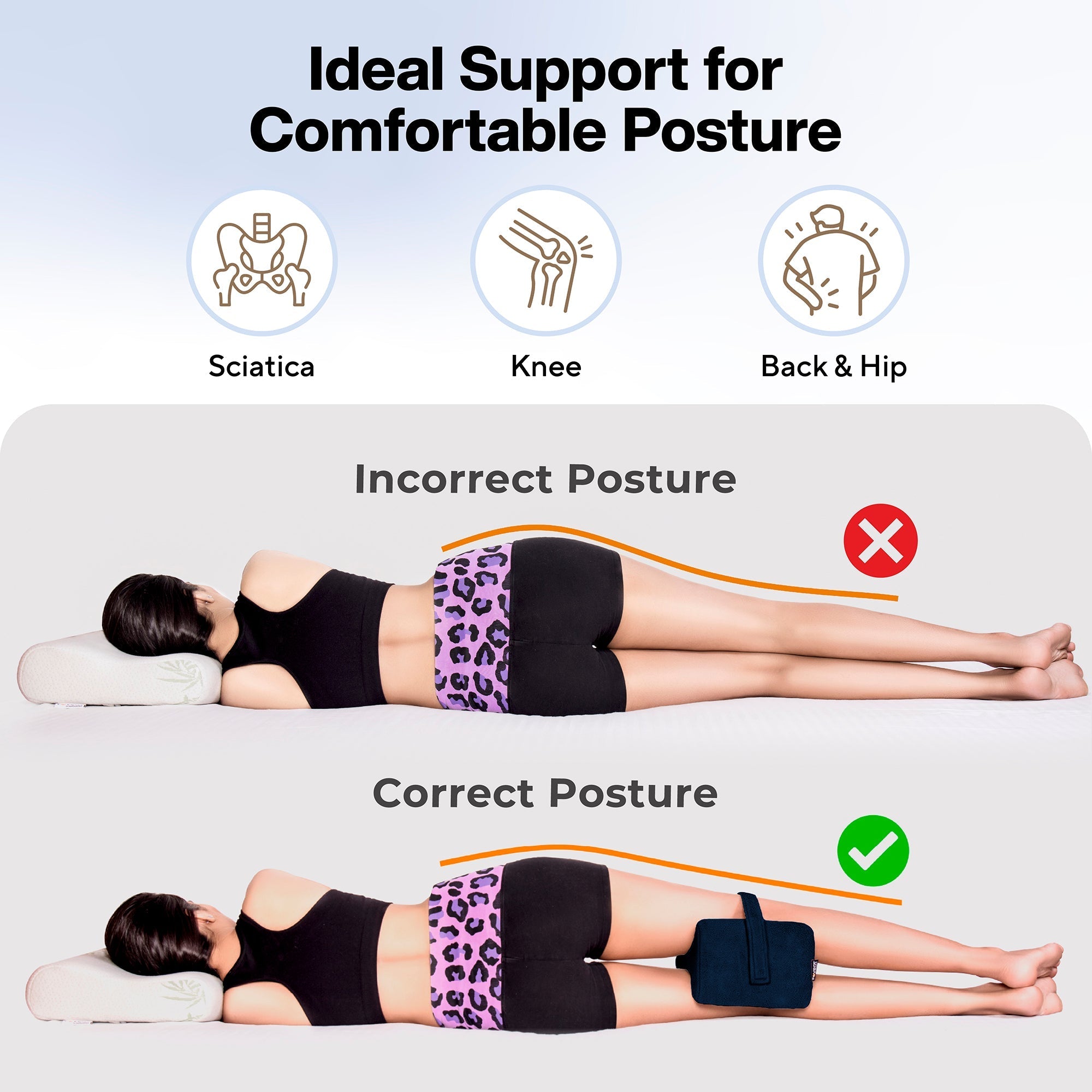 Orthopedic Cool Gel Memory Foam Knee Pillow for Side Sleepers