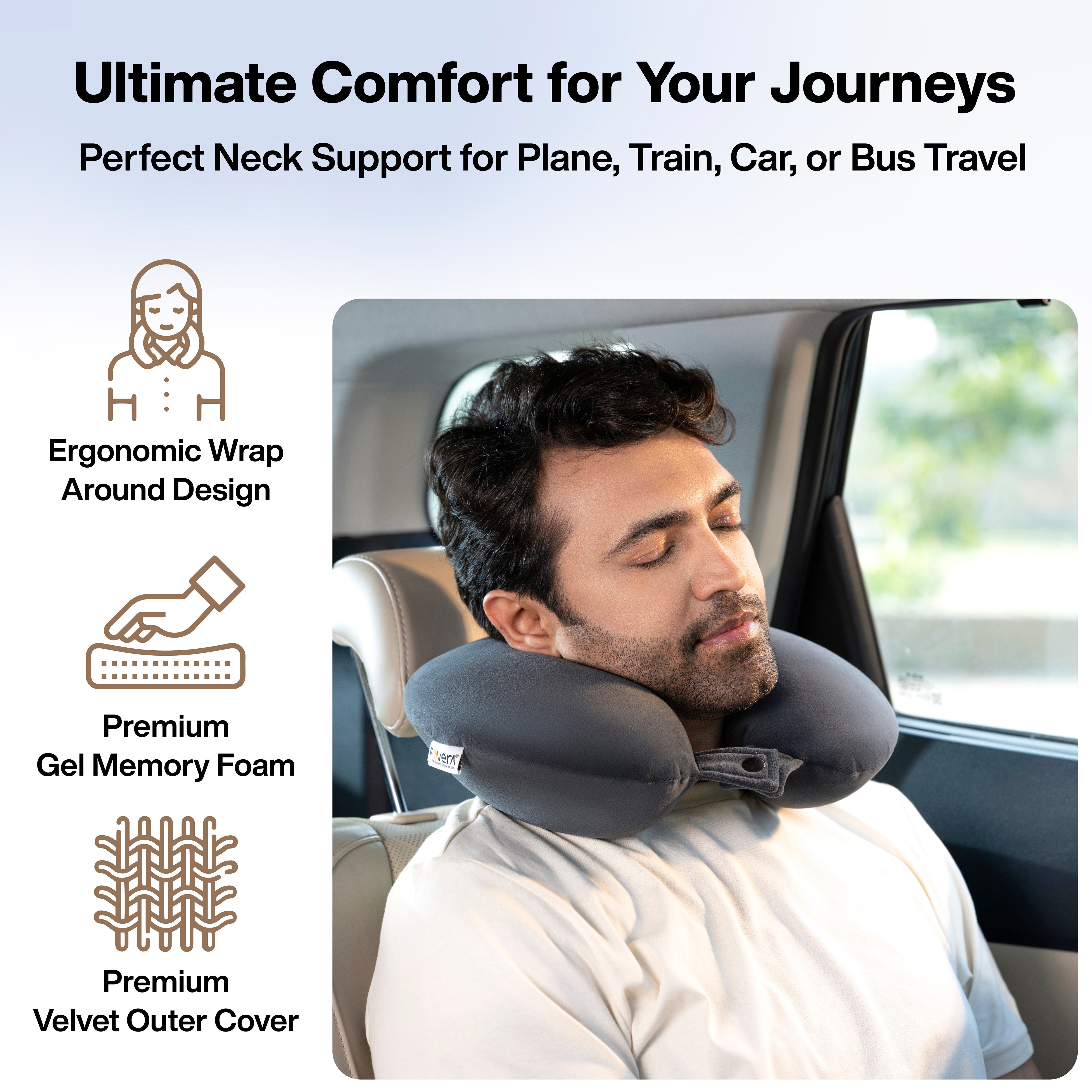 Memory Foam Neck Rest Pillow for Neck Support for Resting in Flight, Car, Train & Bus