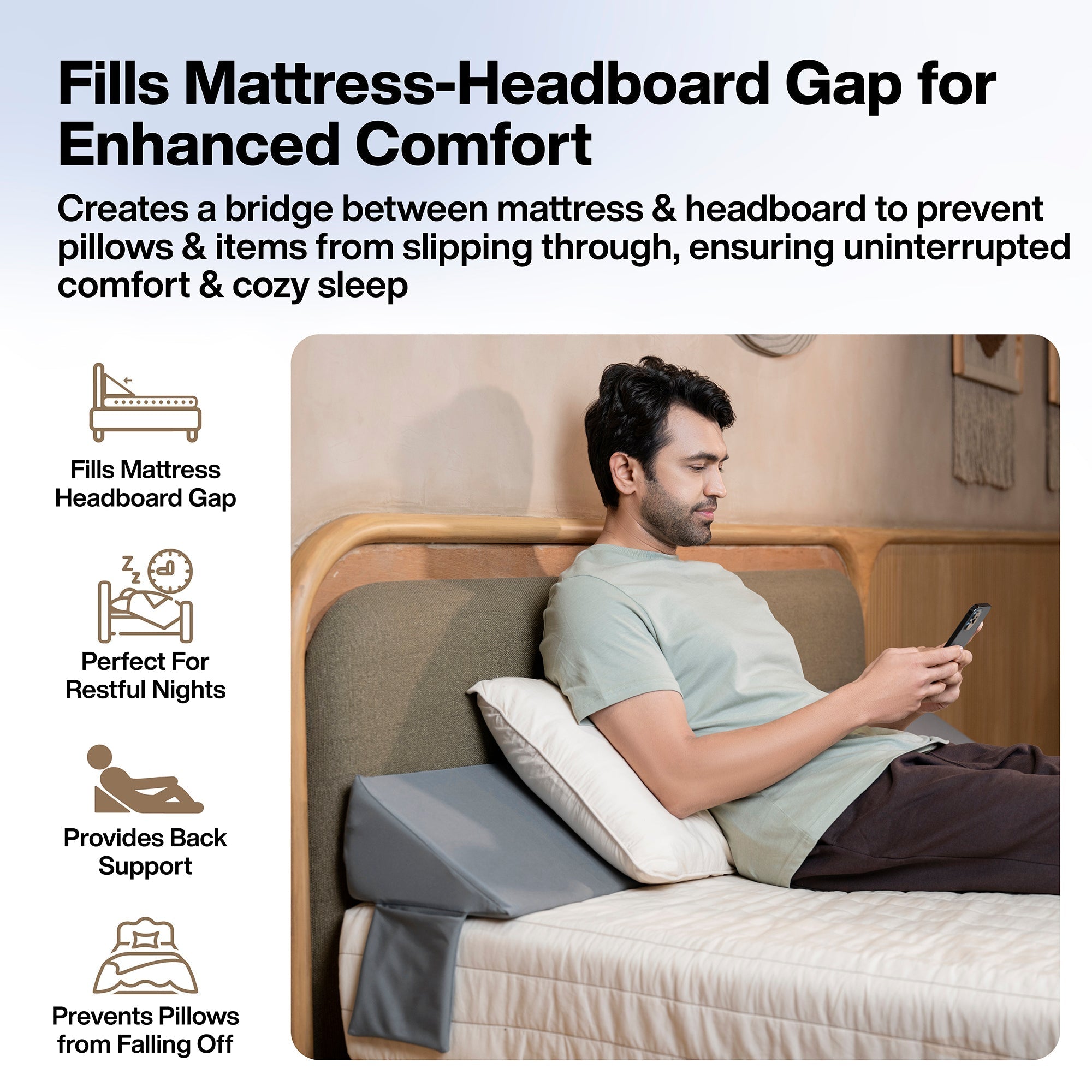 Bed Wedge Pillow for Headboard Gap for Filling Gap Between Headboard & Mattress