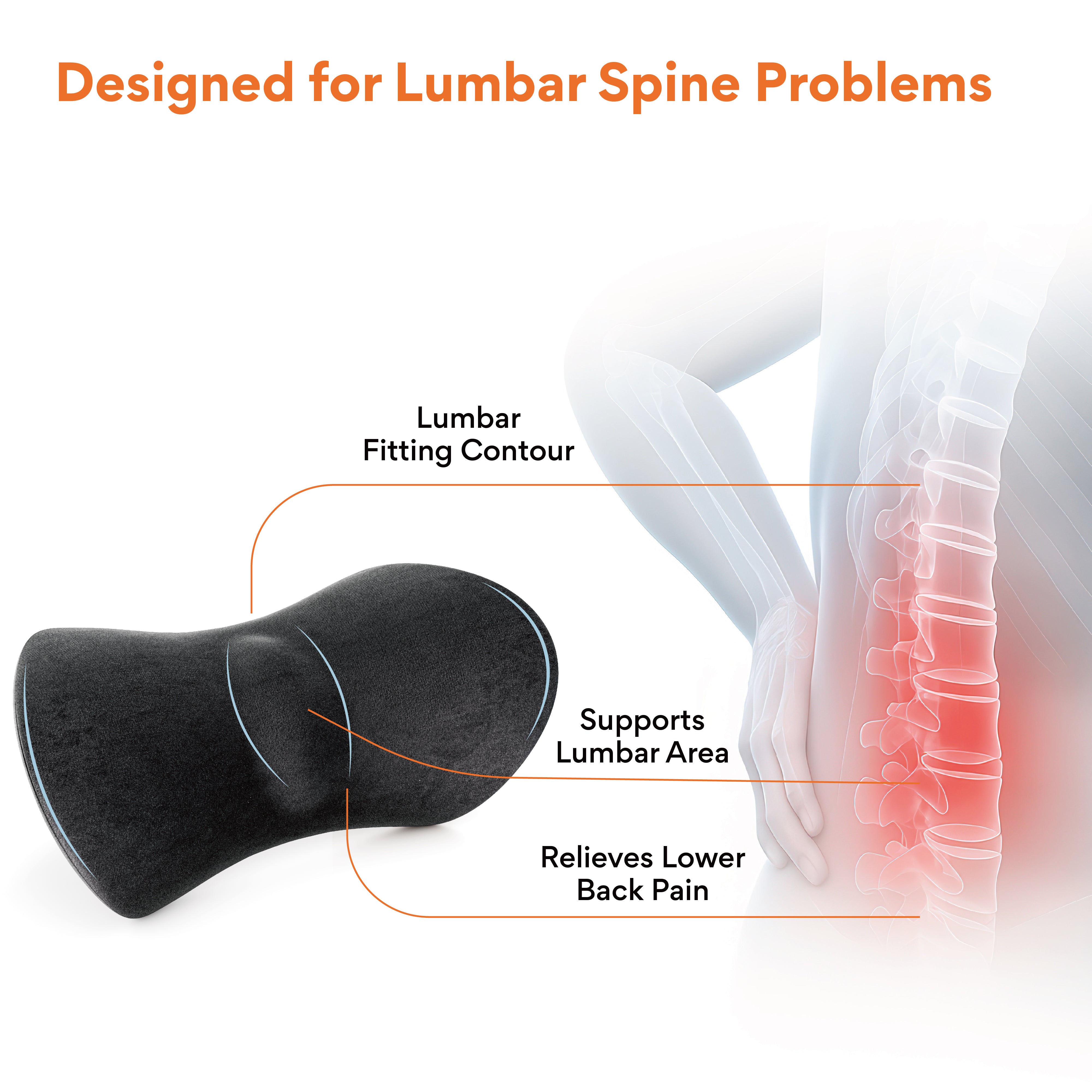 Cool Gel Memory Foam Contoured Lumbar Pillow for Sleeping