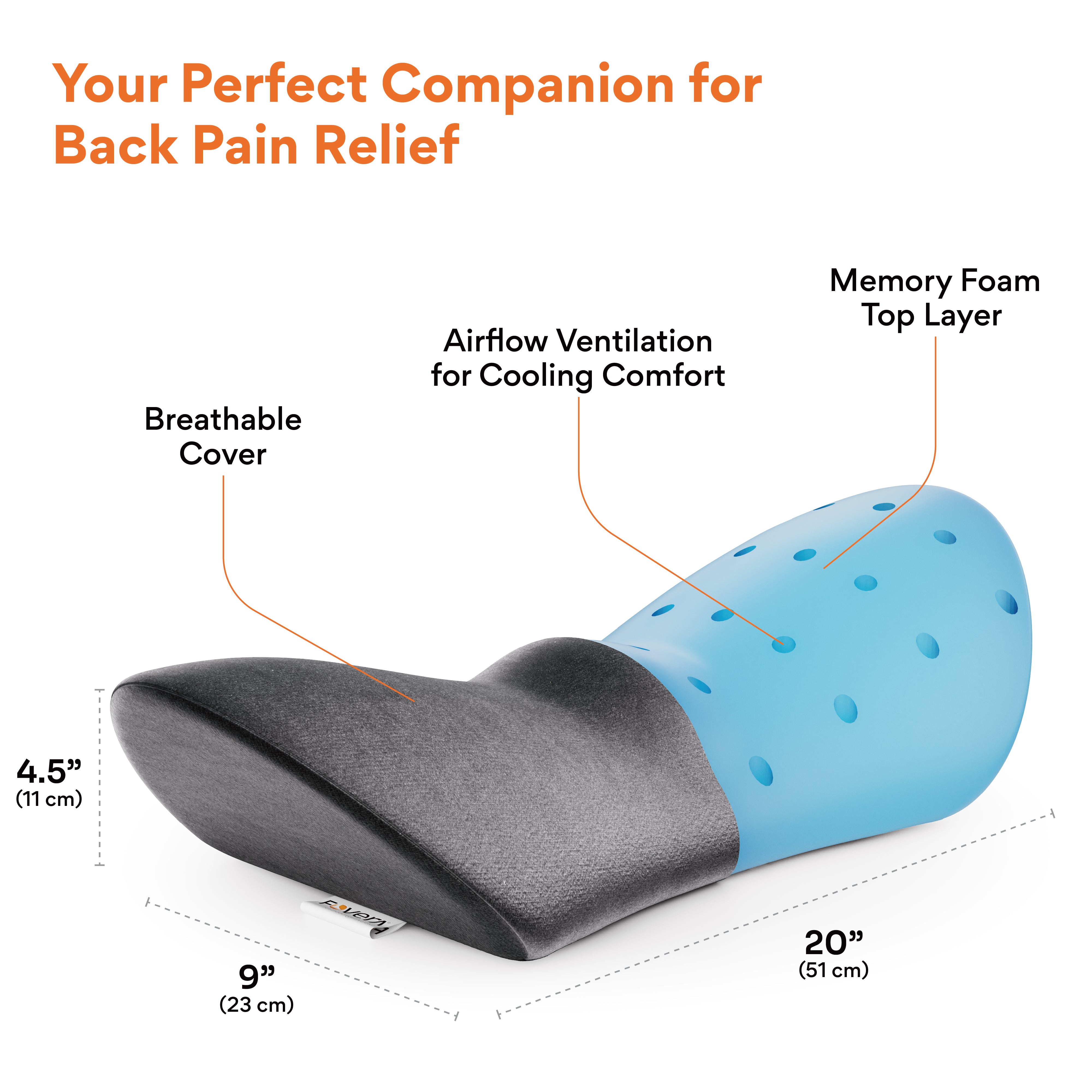 Cool Gel Memory Foam Contoured Lumbar Pillow for Sleeping