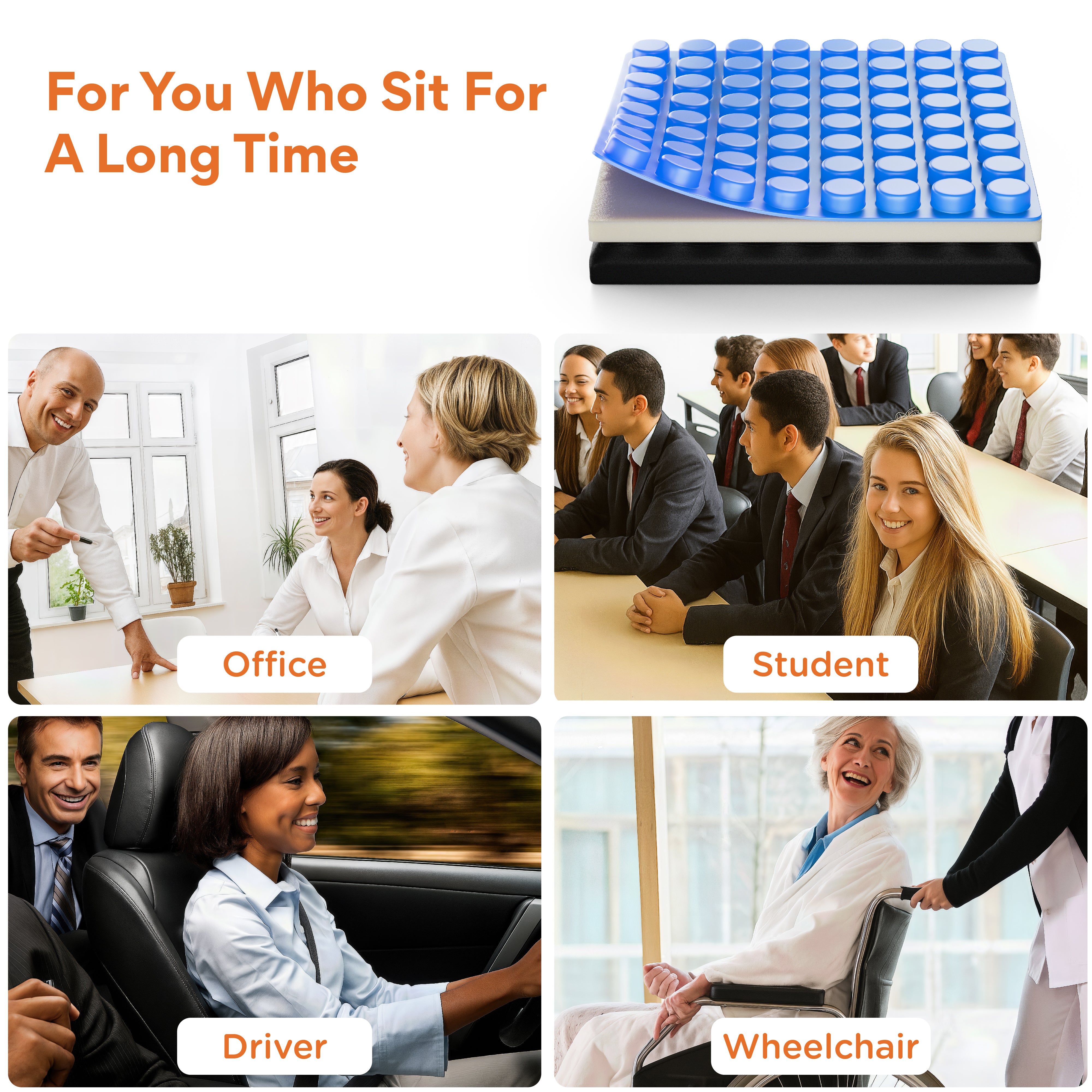 Premium Gel Seat Cushion - Prevents Pressure Sores, Sciatica & Coccyx/Tailbone Pain