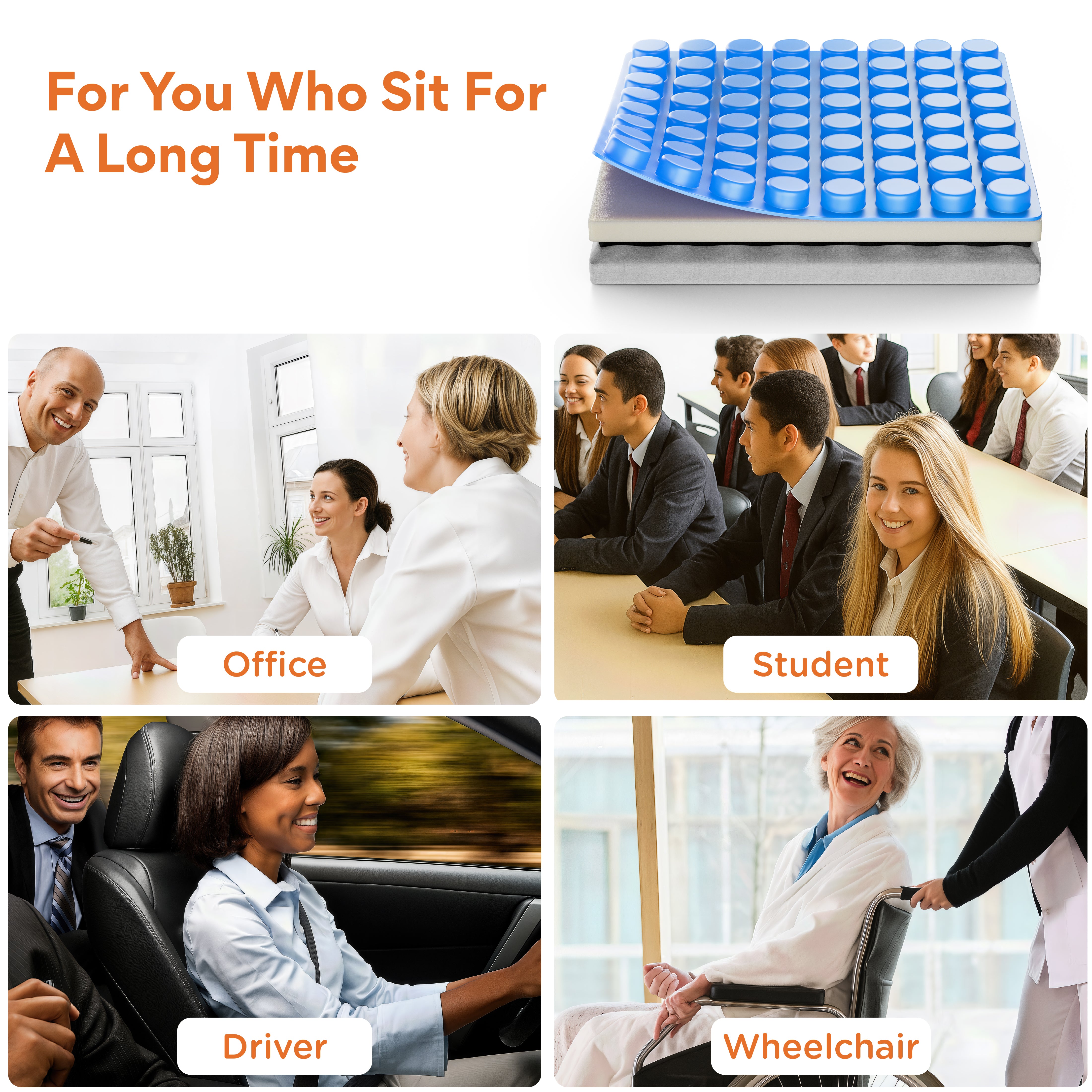 Premium Gel Seat Cushion - Prevents Pressure Sores, Sciatica & Coccyx/Tailbone Pain