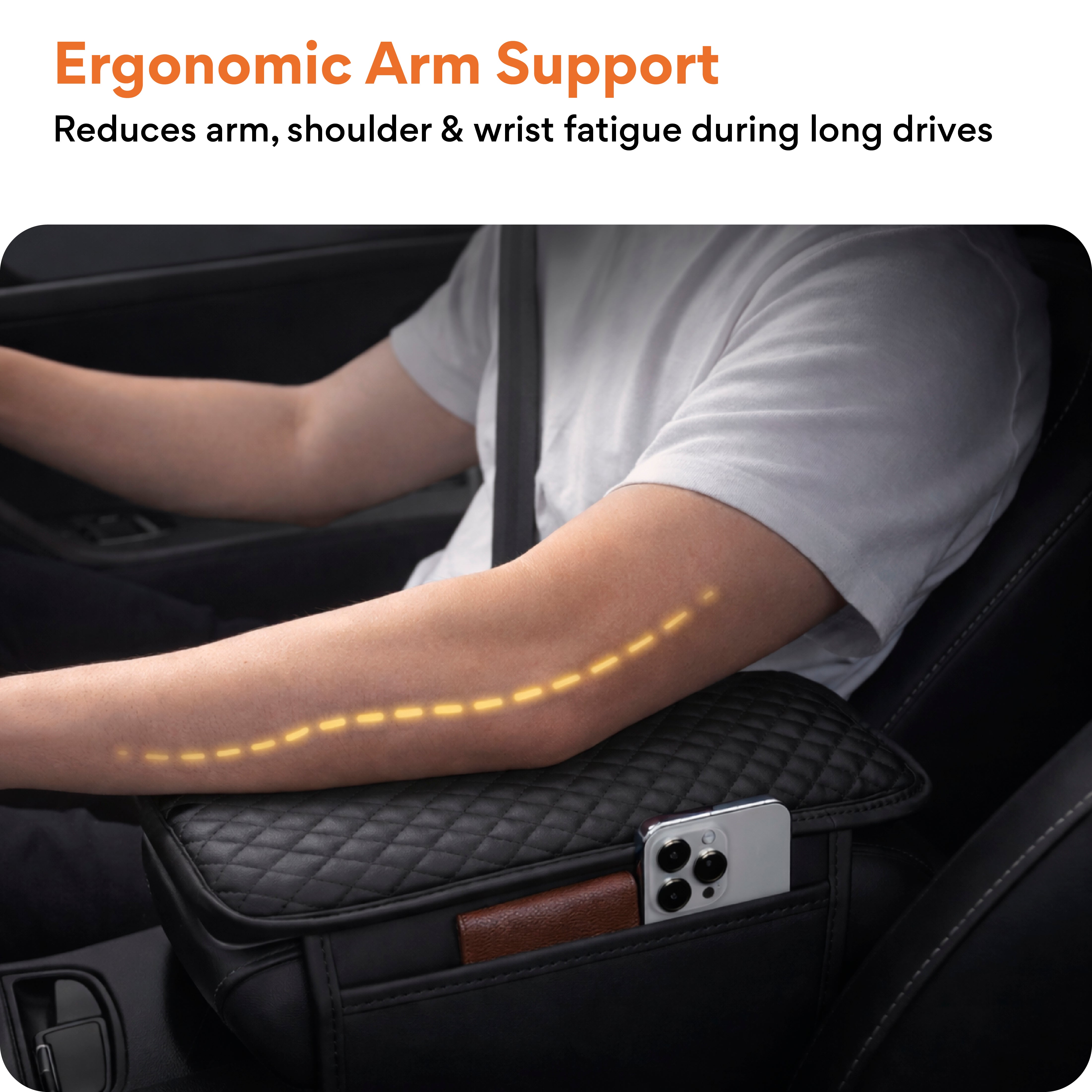 FOVERA Car Armrest Pad – PU Foam Cushion with Premium Rexine Cover for Comfortable Driving