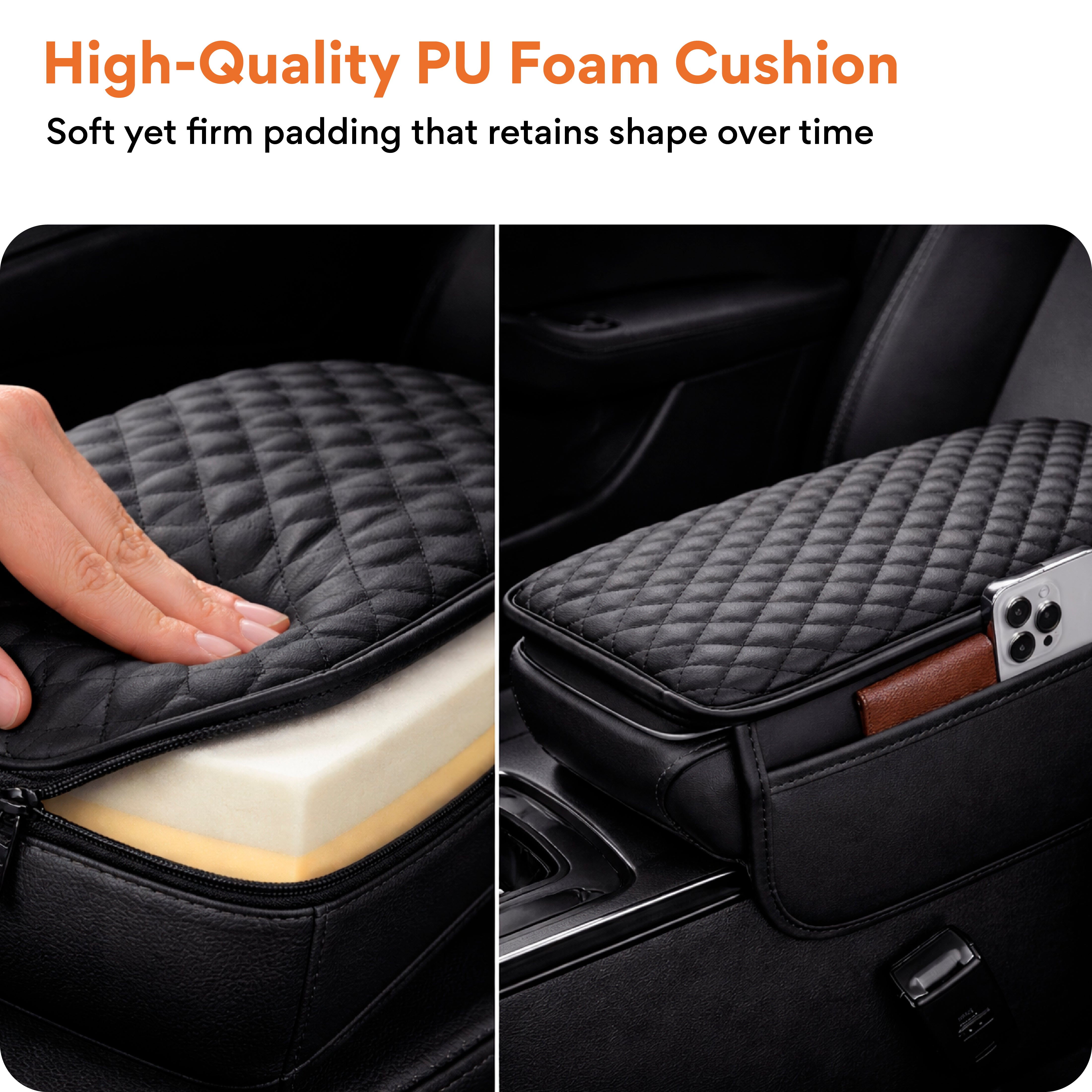 FOVERA Car Armrest Pad – PU Foam Cushion with Premium Rexine Cover for Comfortable Driving