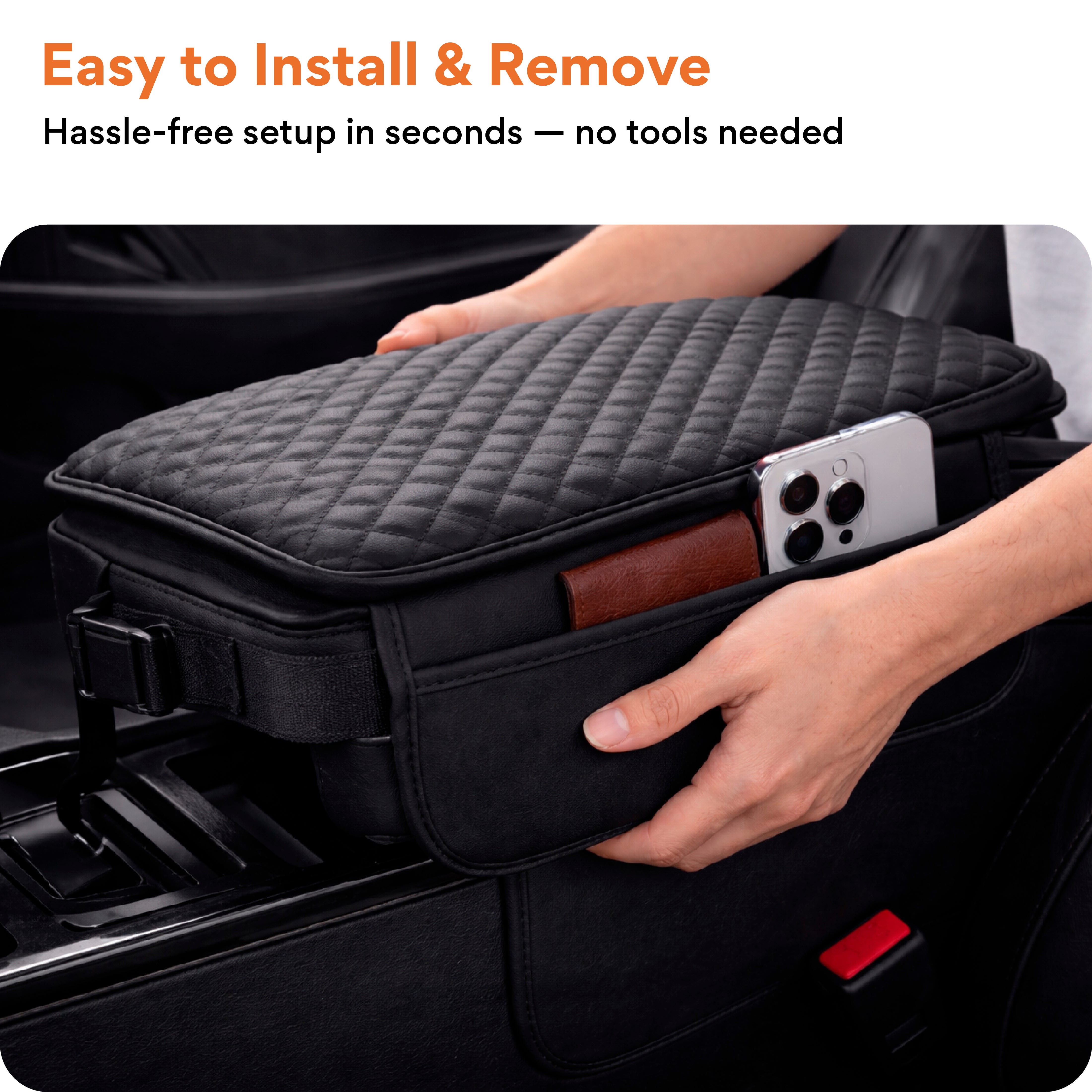 FOVERA Car Armrest Pad – PU Foam Cushion with Premium Rexine Cover for Comfortable Driving