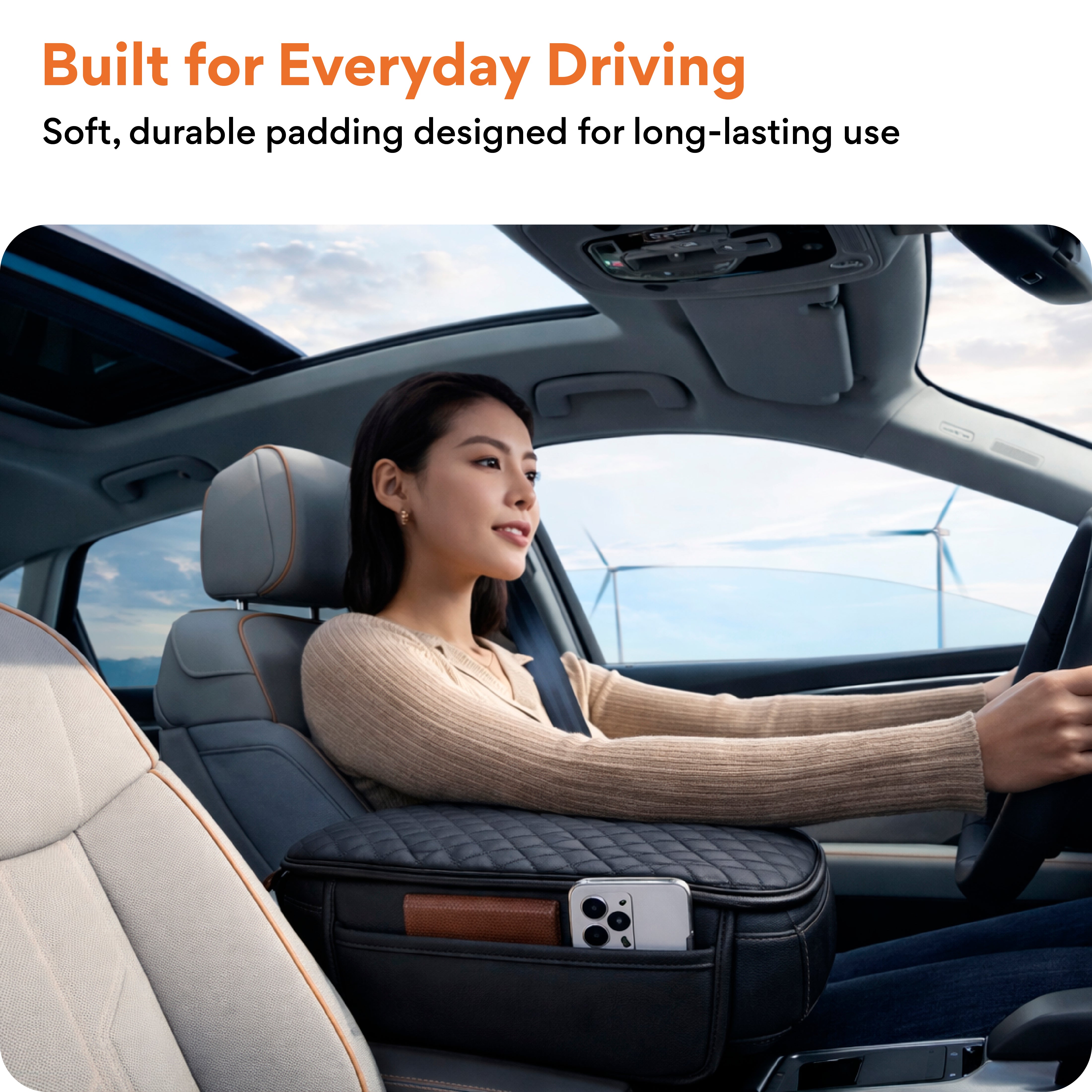 FOVERA Car Armrest Pad – PU Foam Cushion with Premium Rexine Cover for Comfortable Driving