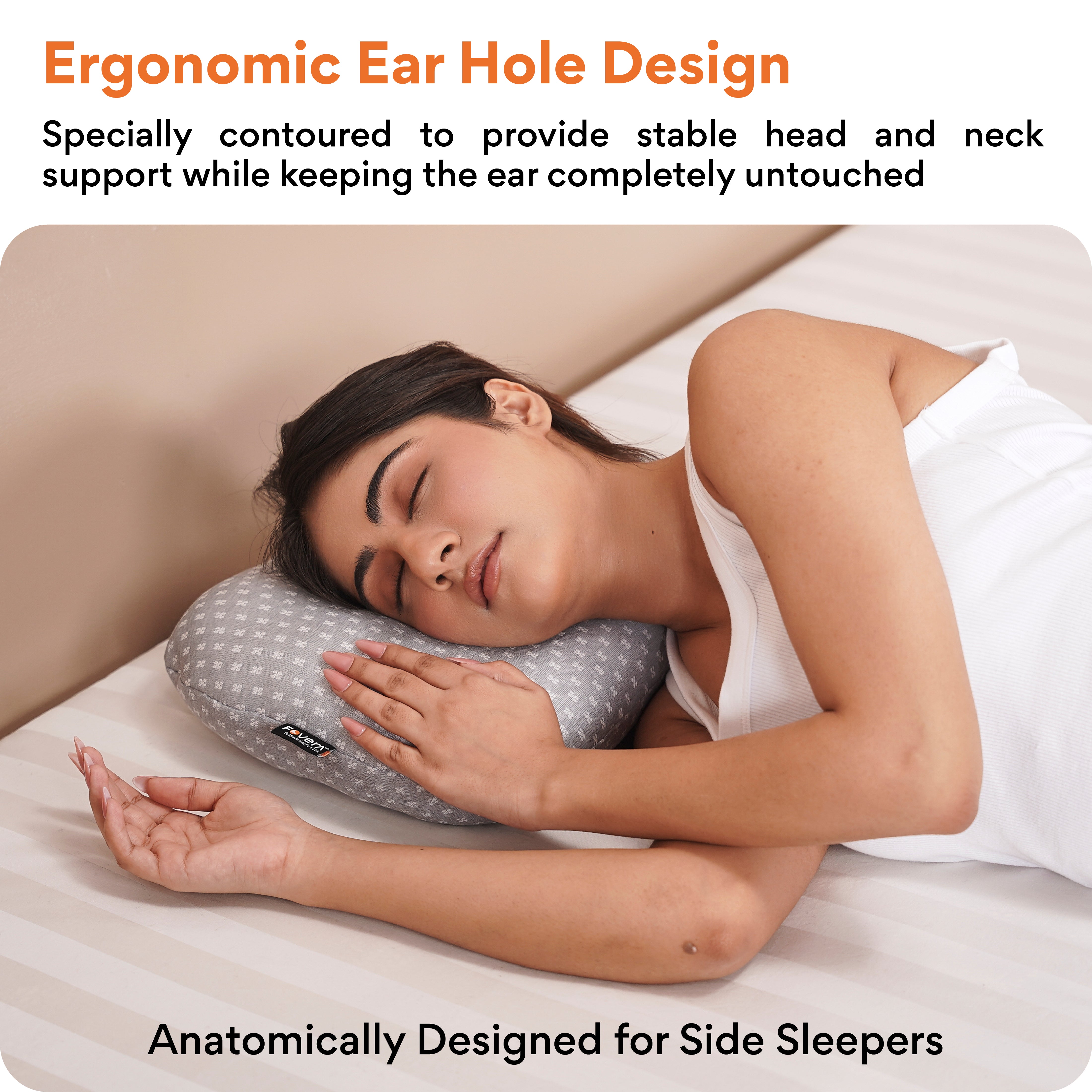 FOVERA Ear Piercing Pillow for Side Sleepers with Ear Hole | Relief from Ear Pain, CNH, Ear Inflammation