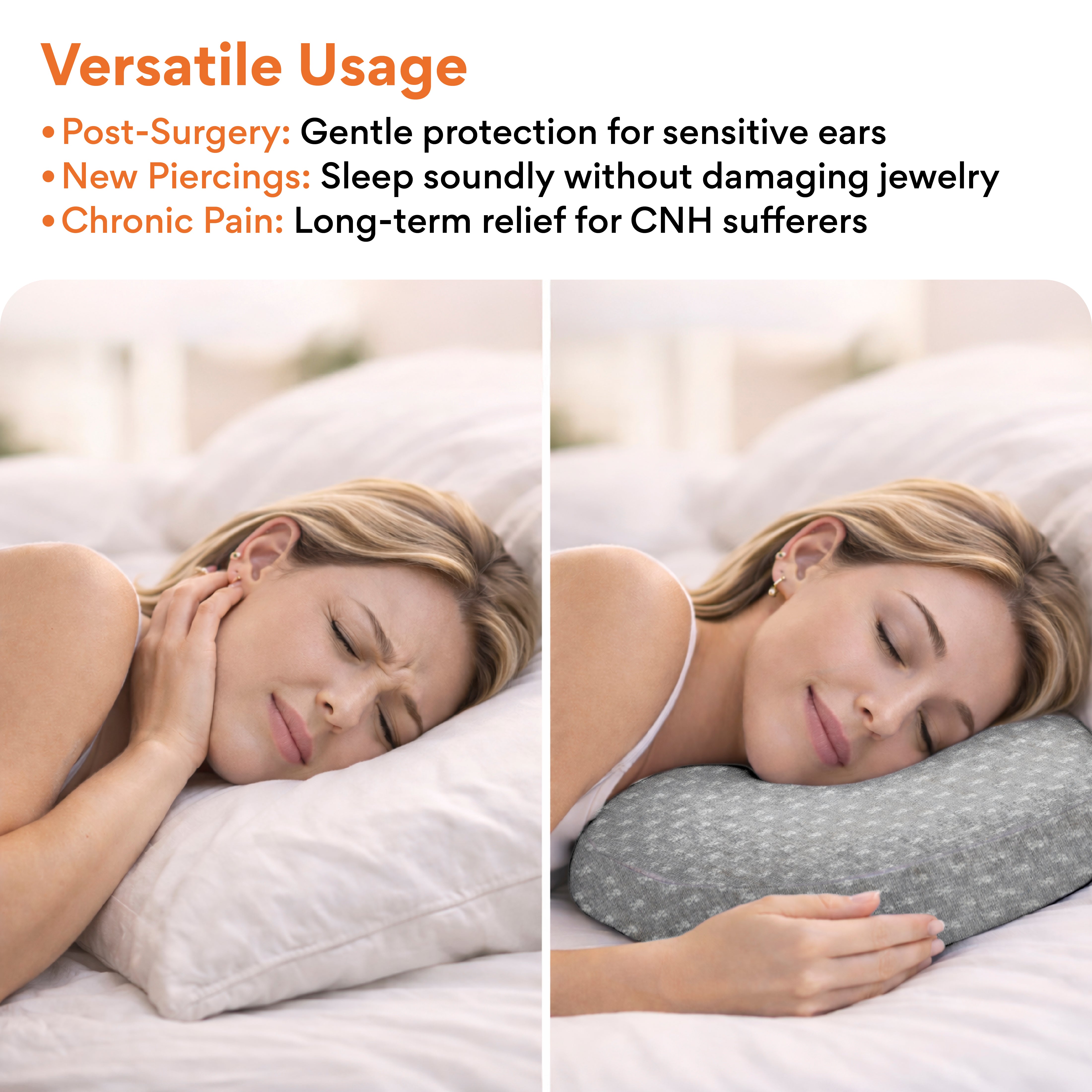 FOVERA Ear Piercing Pillow for Side Sleepers with Ear Hole | Relief from Ear Pain, CNH, Ear Inflammation