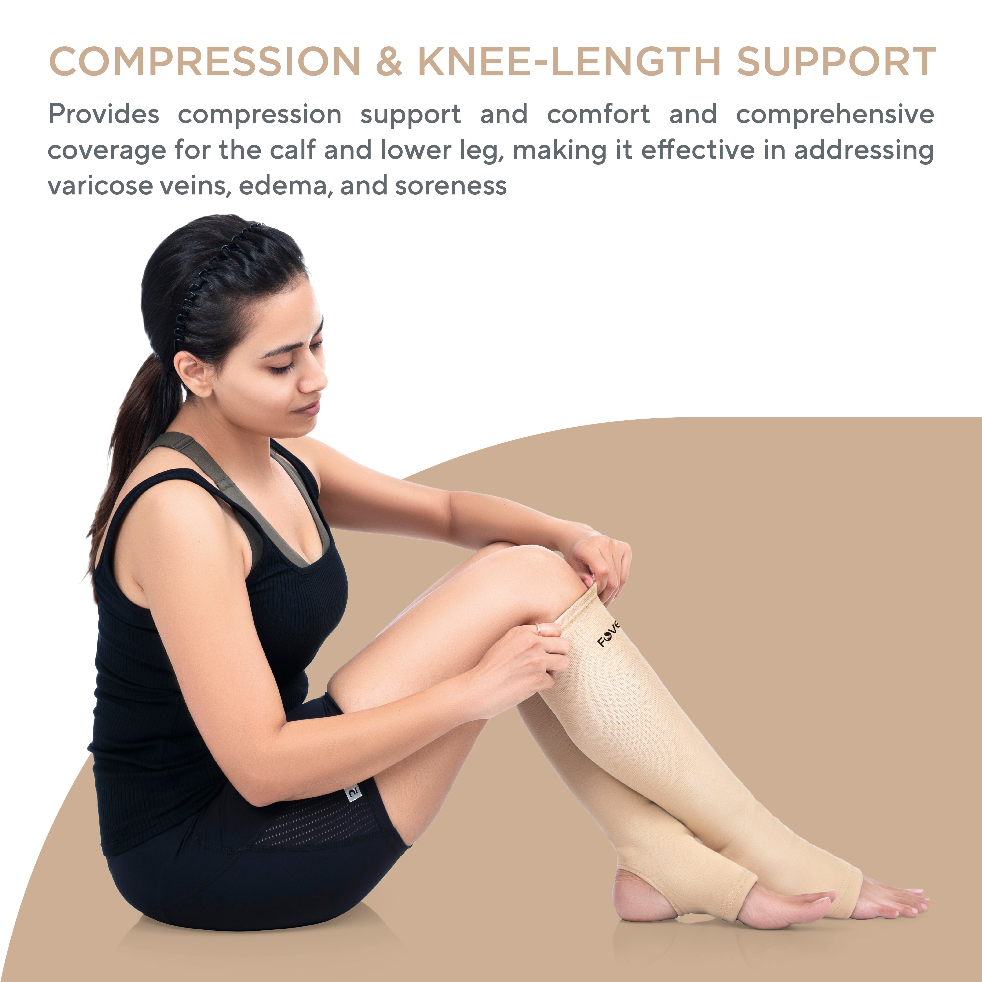A Woman Puts on Compression Stockings for Legs with Varicose Veins. Pain  and Swelling in the Legs, Phlebology Stock Photo - Image of congestion,  phlebology: 268715418