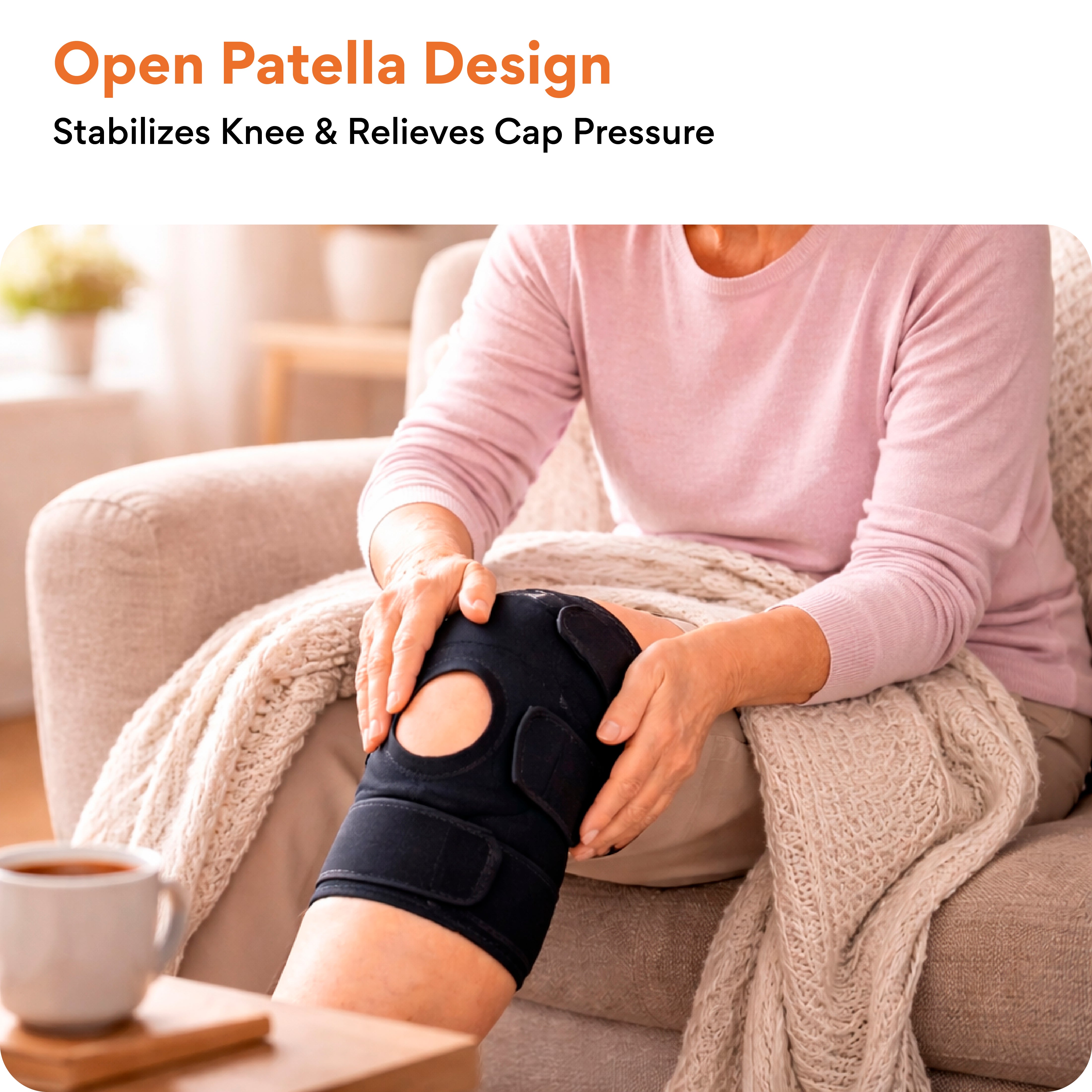 FOVERA Open Patella Knee Support Brace – Breathable Neoprene Compression Cap for Arthritis Pain Relief, Running & Gym