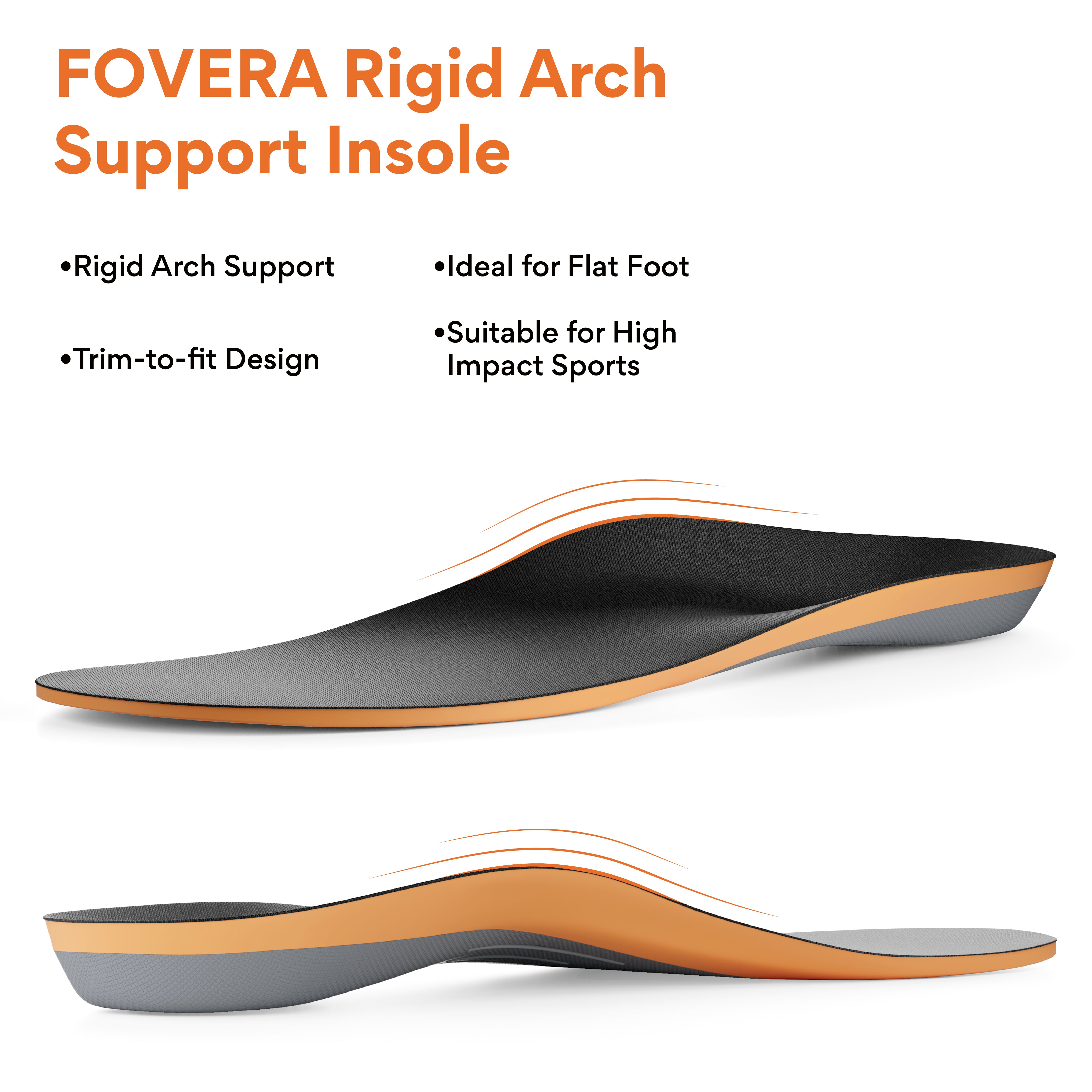 High Arch Support PU Insole - Shoe Inserts for High Arch (Cavus Foot), Plantar Fasciitis, Foot Pain & Heel Spurs