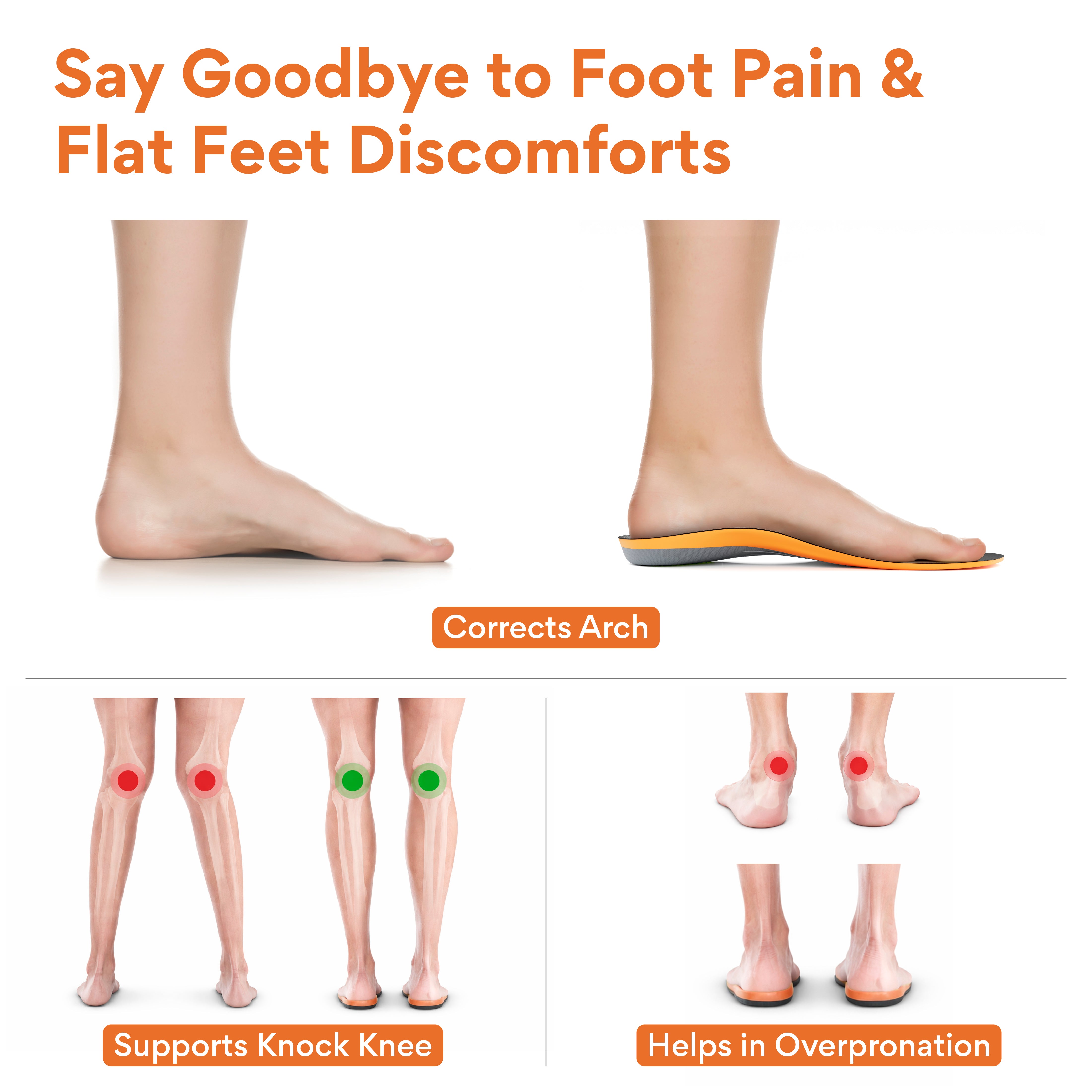 High Arch Support PU Insole - Shoe Inserts for High Arch (Cavus Foot), Plantar Fasciitis, Foot Pain & Heel Spurs