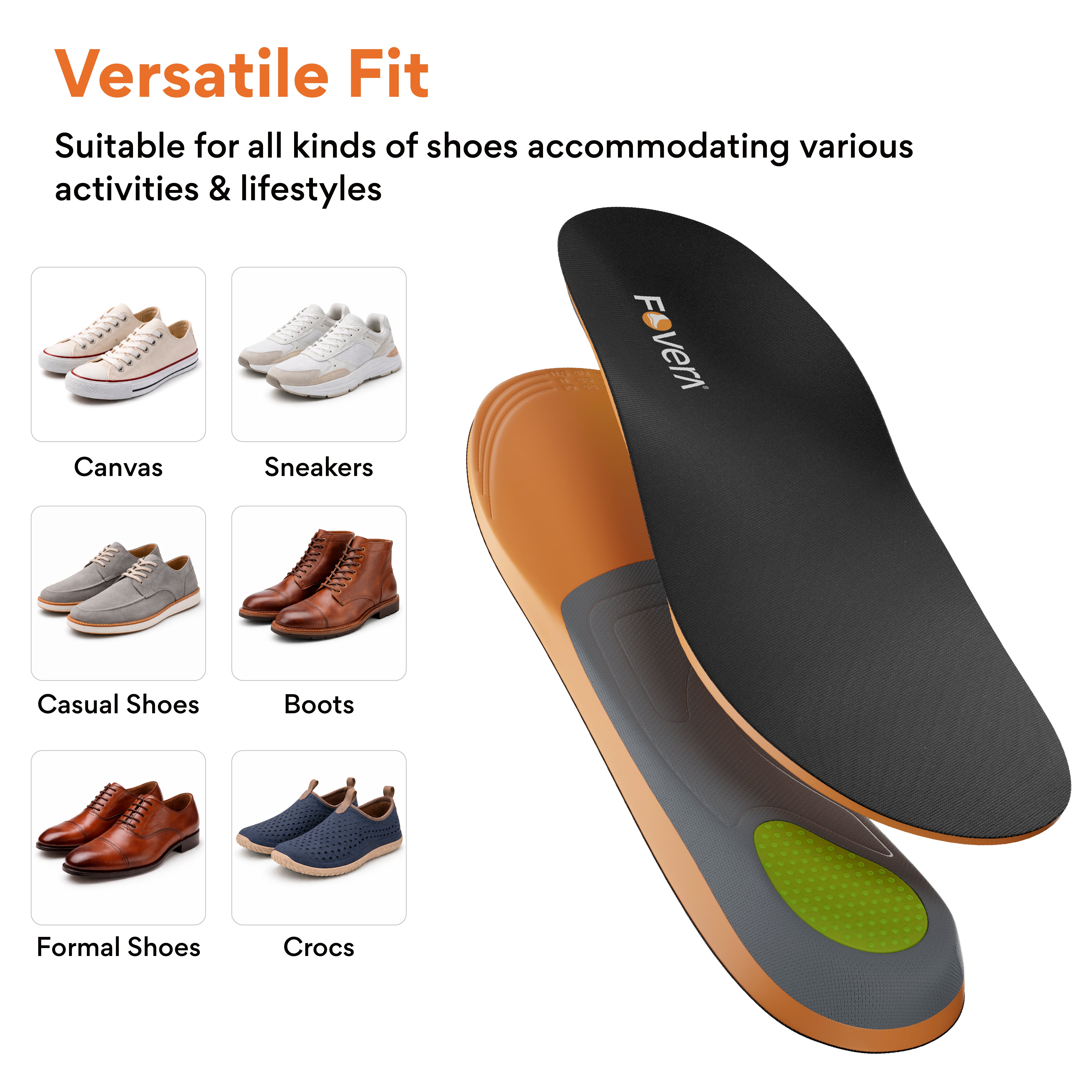 High Arch Support PU Insole - Shoe Inserts for High Arch (Cavus Foot), Plantar Fasciitis, Foot Pain & Heel Spurs