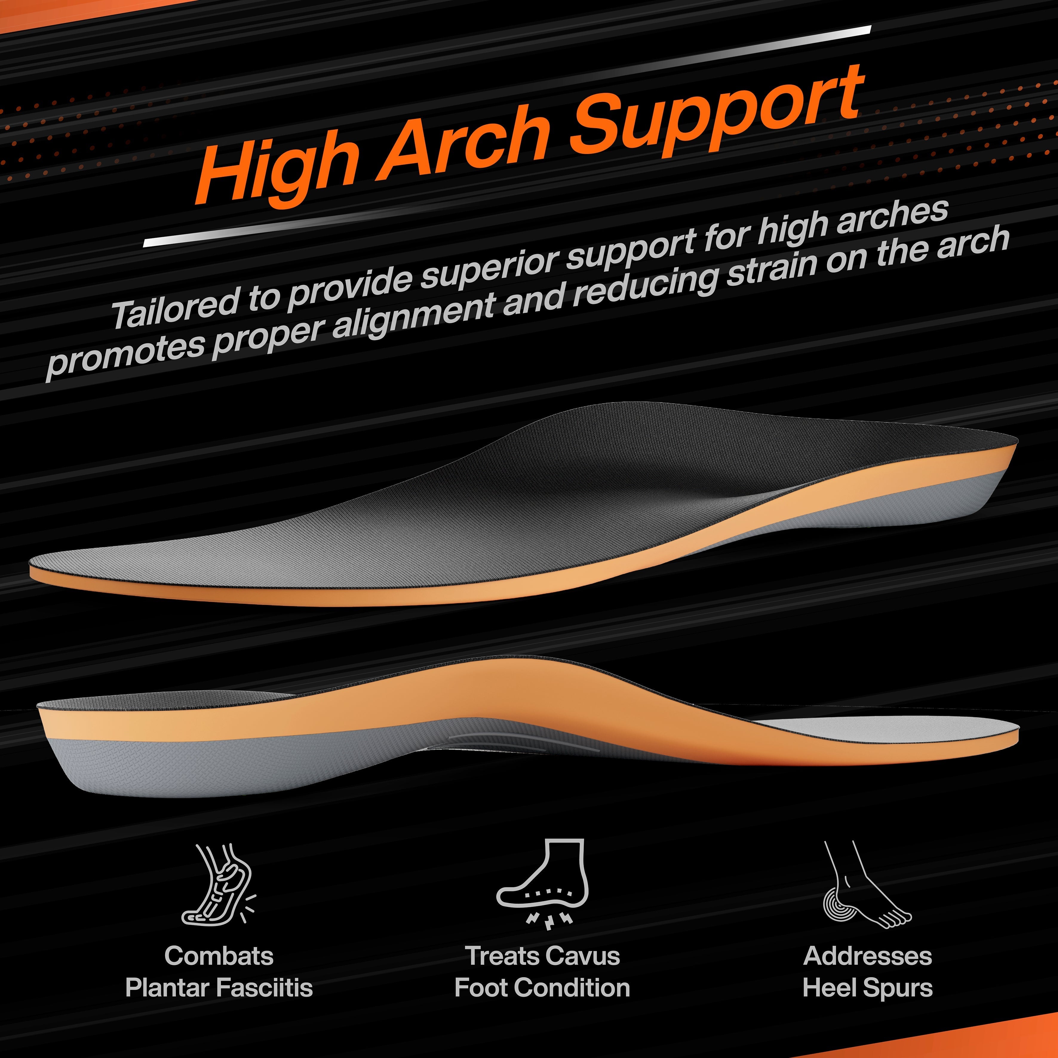 High Arch Support PU Insole - Shoe Inserts for High Arch (Cavus Foot), Plantar Fasciitis, Foot Pain & Heel Spurs