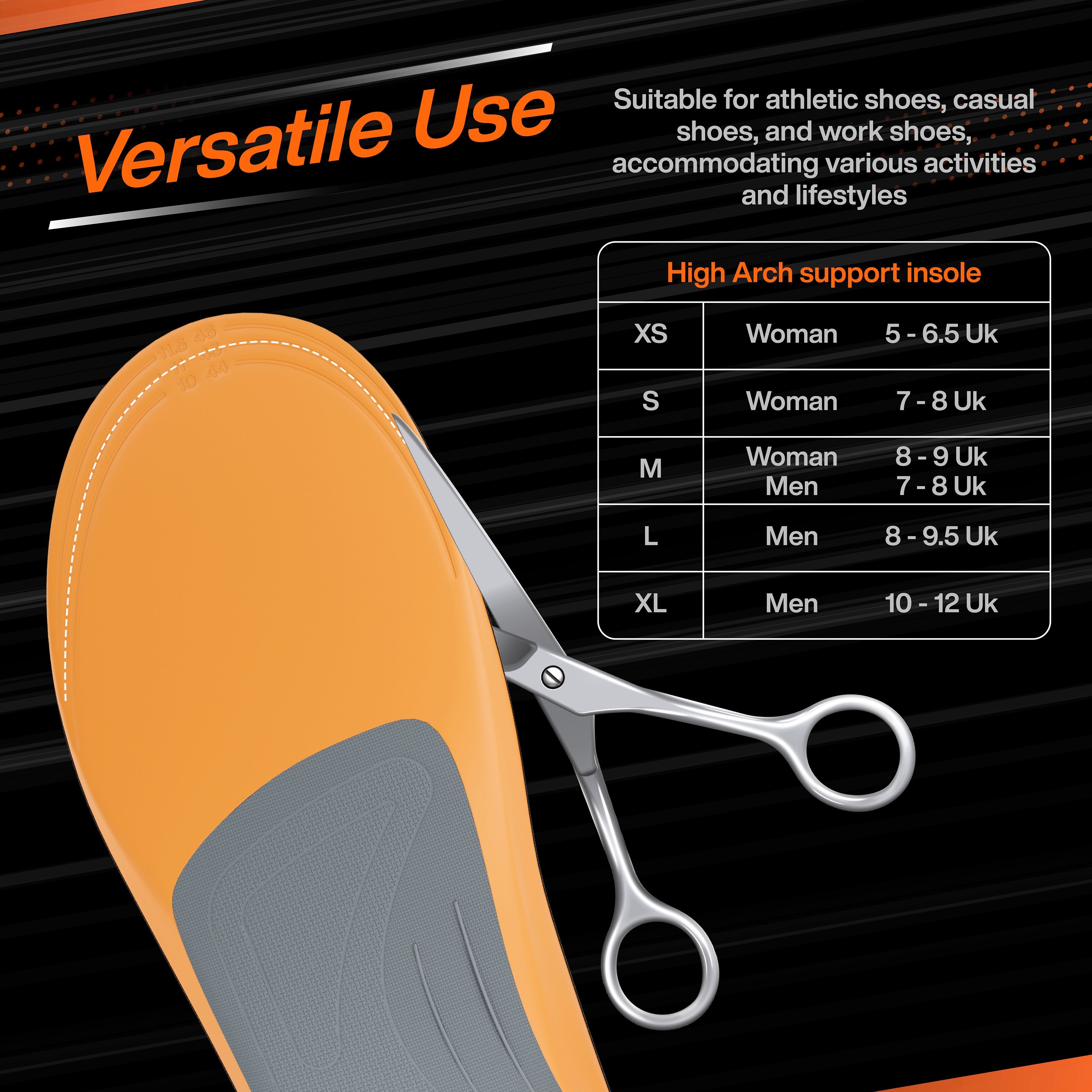 High Arch Support PU Insole - Shoe Inserts for High Arch (Cavus Foot), Plantar Fasciitis, Foot Pain & Heel Spurs