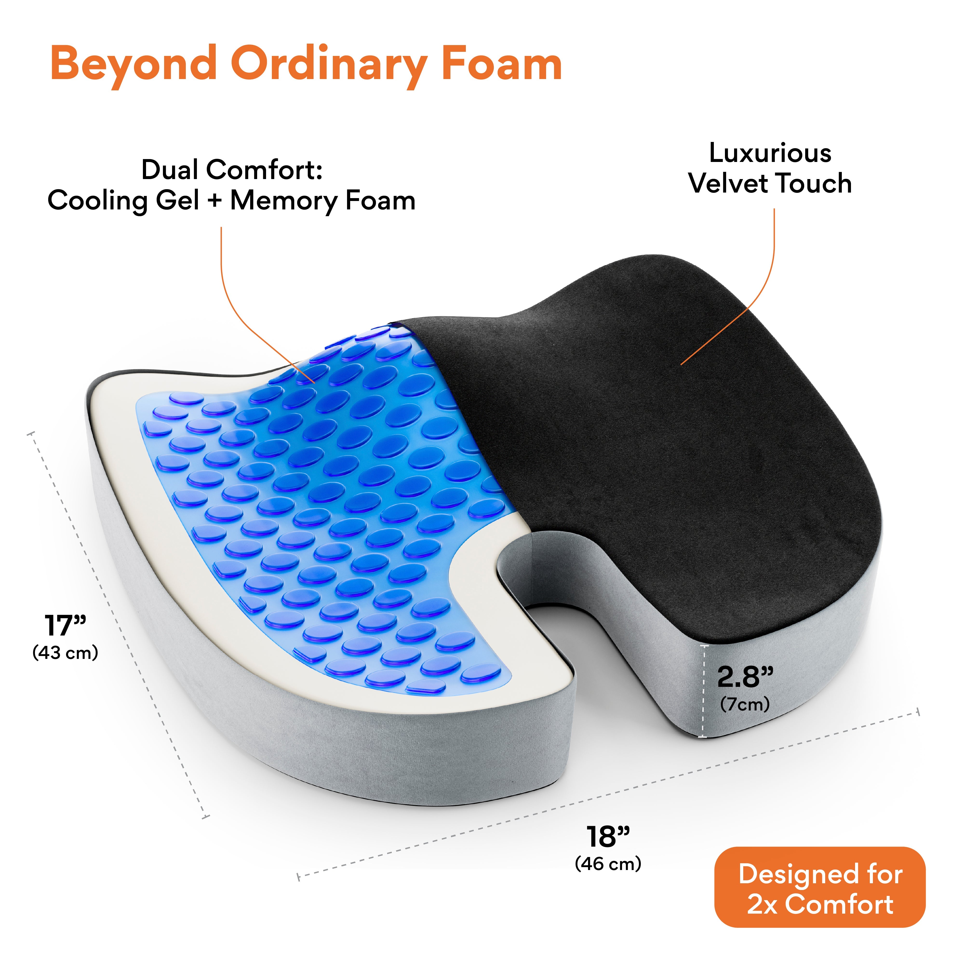 Cool Gel & Memory Foam Coccyx Cushion for Tailbone & Sciatica Pain