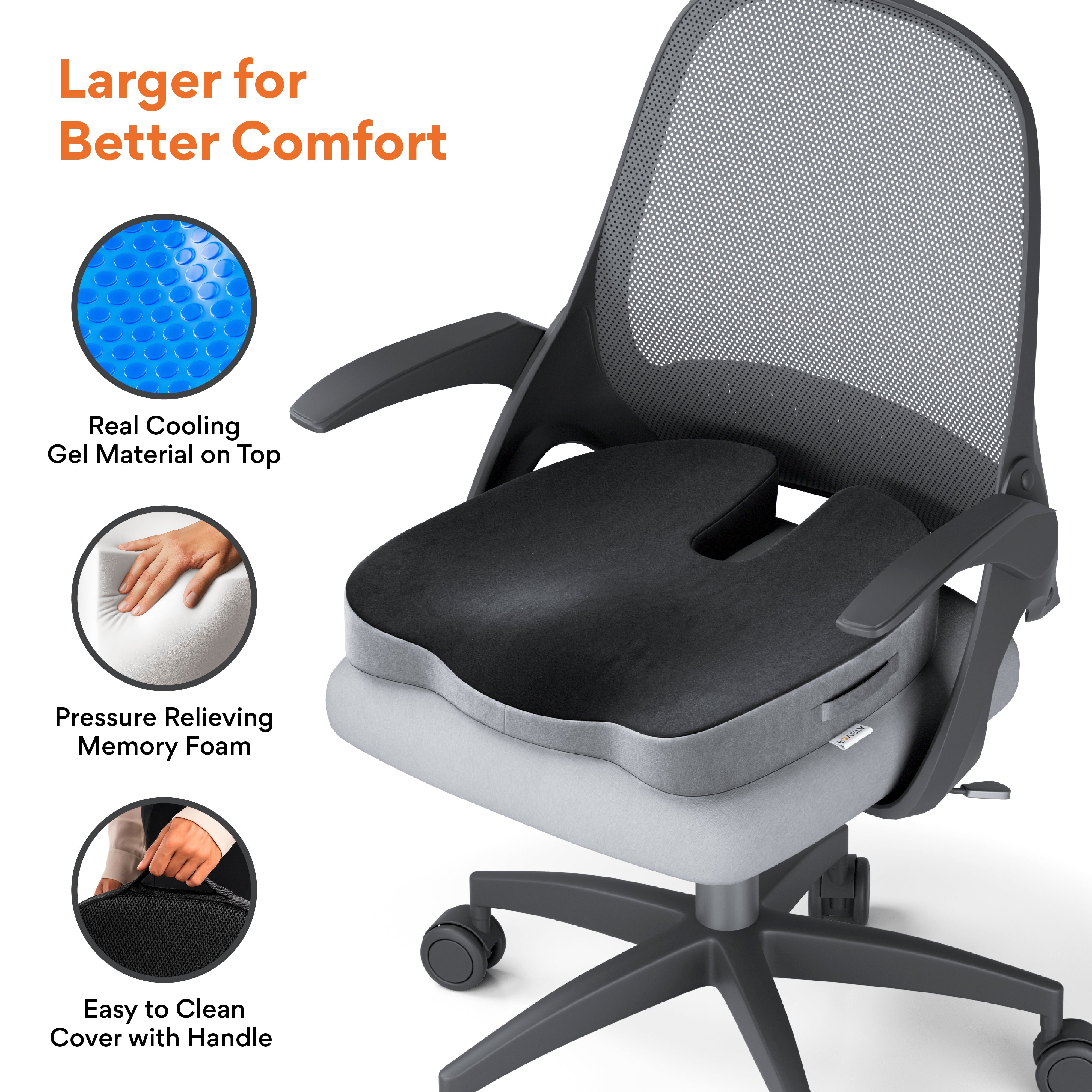Cool Gel & Memory Foam Coccyx Cushion for Tailbone & Sciatica Pain
