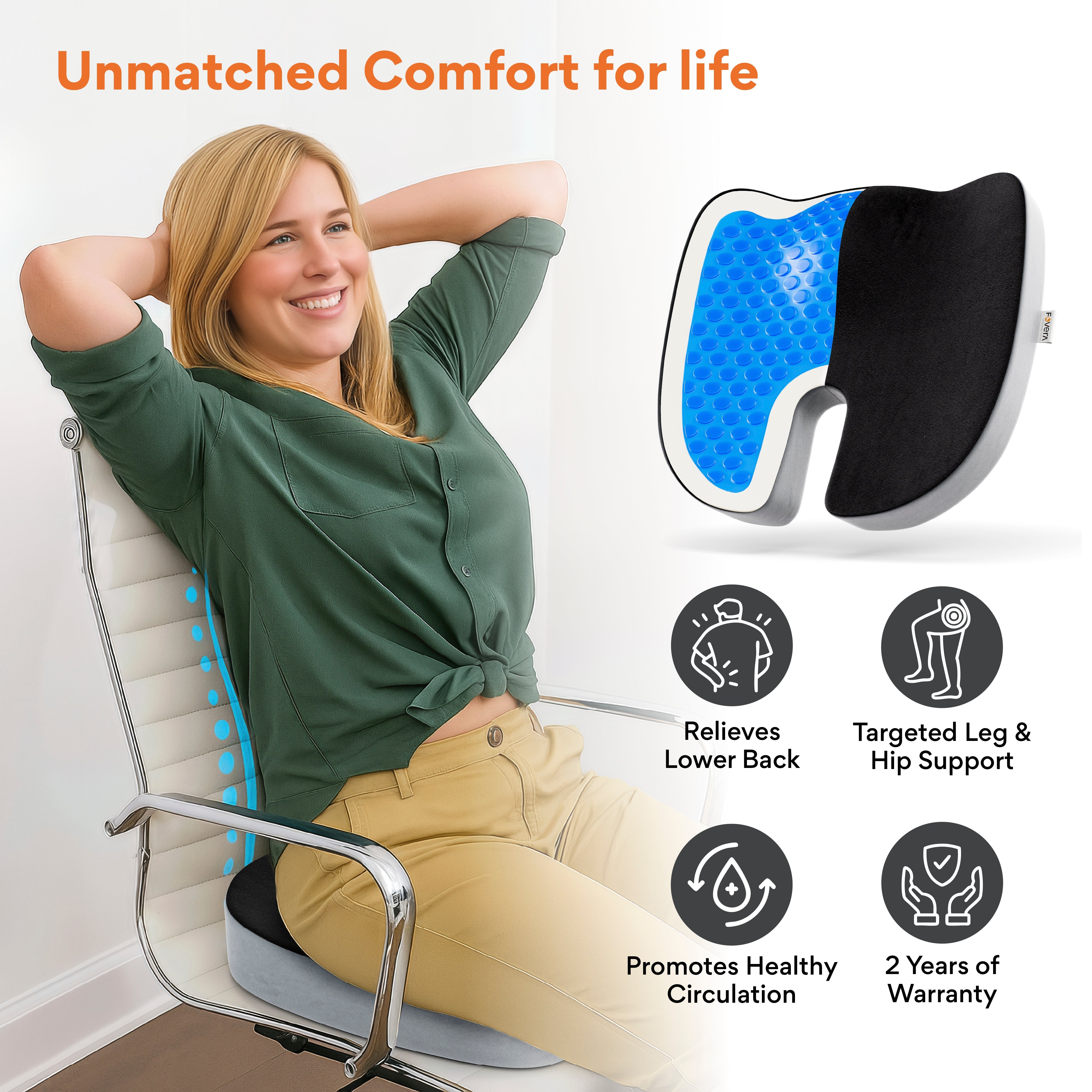 Cool Gel & Memory Foam Coccyx Cushion for Tailbone & Sciatica Pain