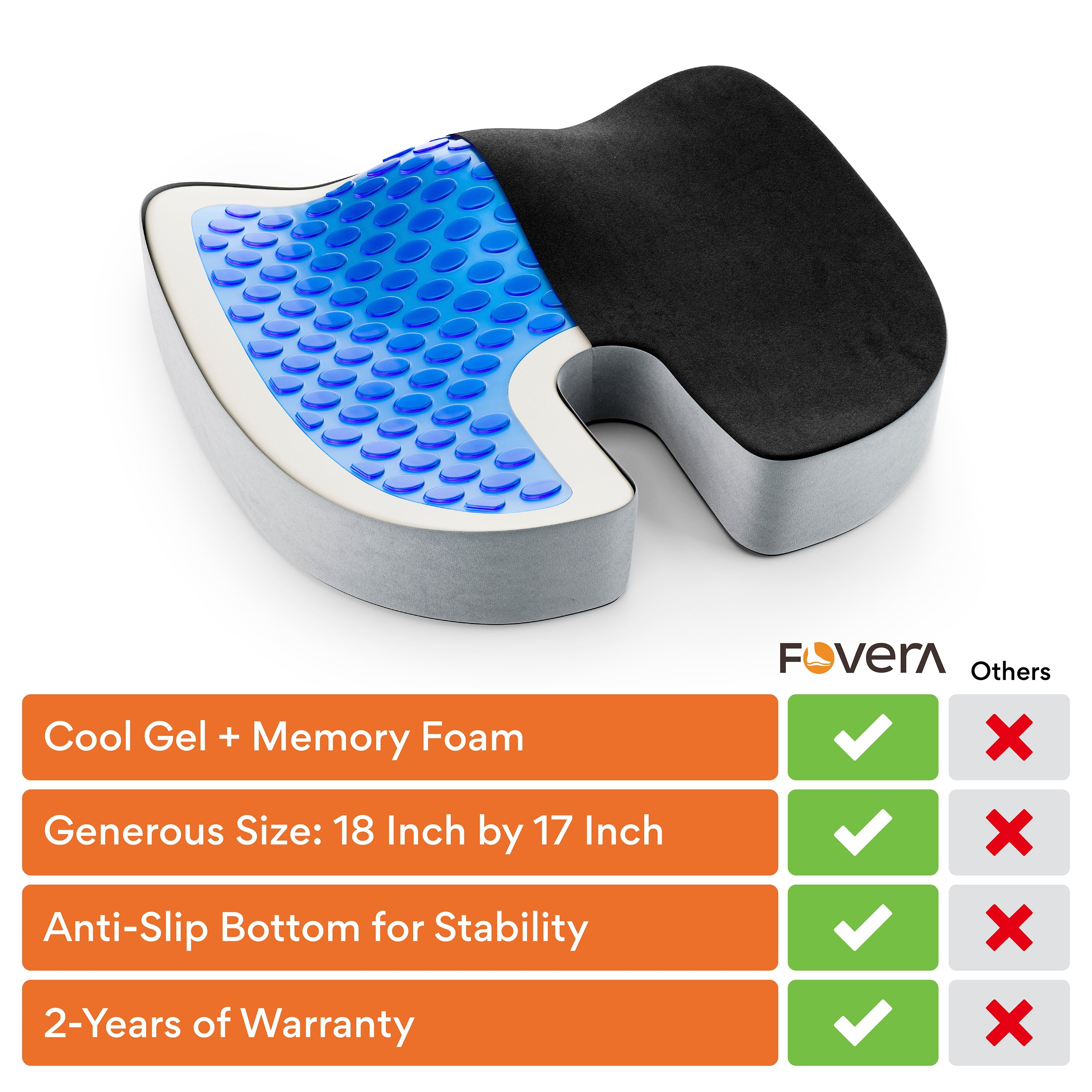 Cool Gel & Memory Foam Coccyx Cushion for Tailbone & Sciatica Pain