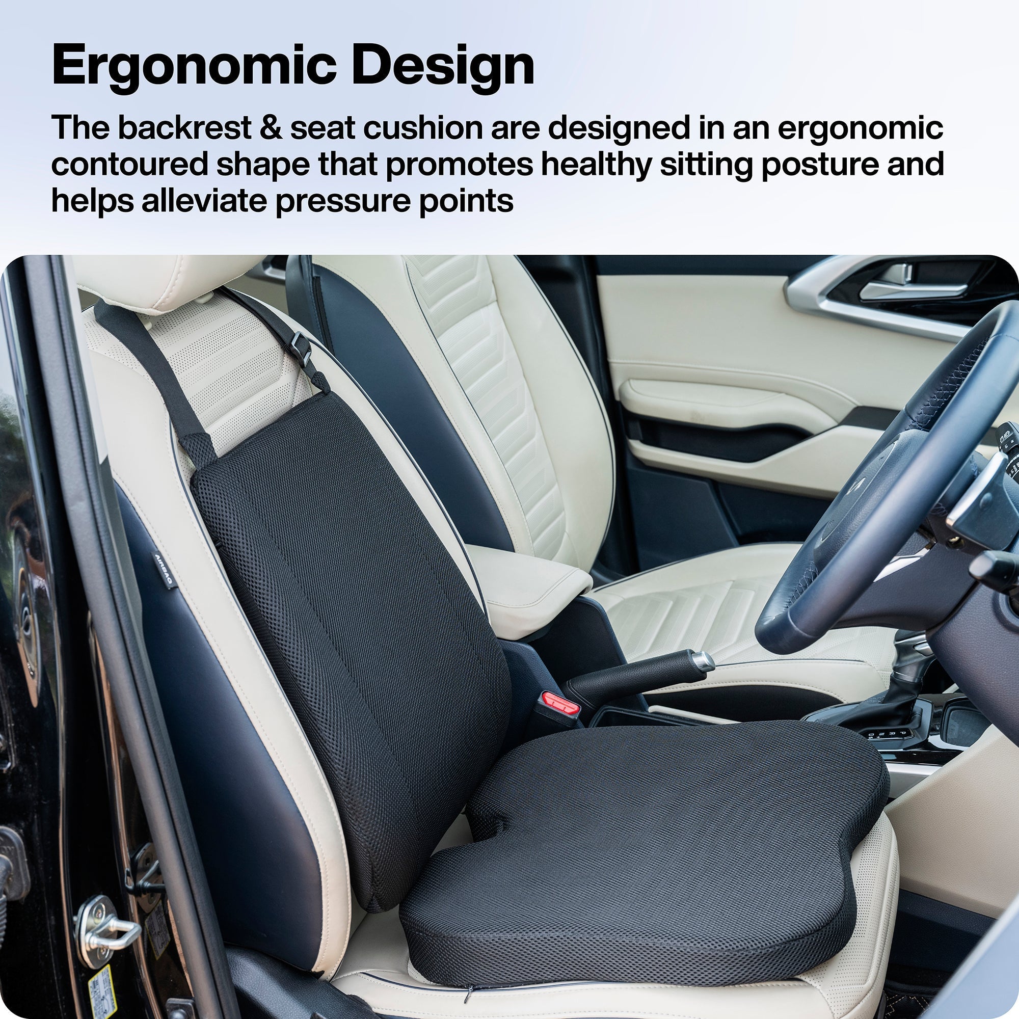 Cool Gel Memory Foam Car Back & Seat Cushion Combo for Long Drive & Daily Commute
