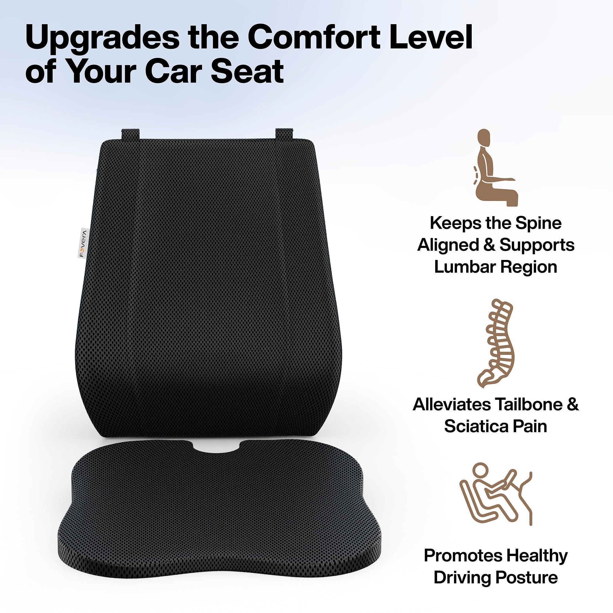 Cool Gel Memory Foam Car Back & Seat Cushion Combo for Long Drive & Daily Commute