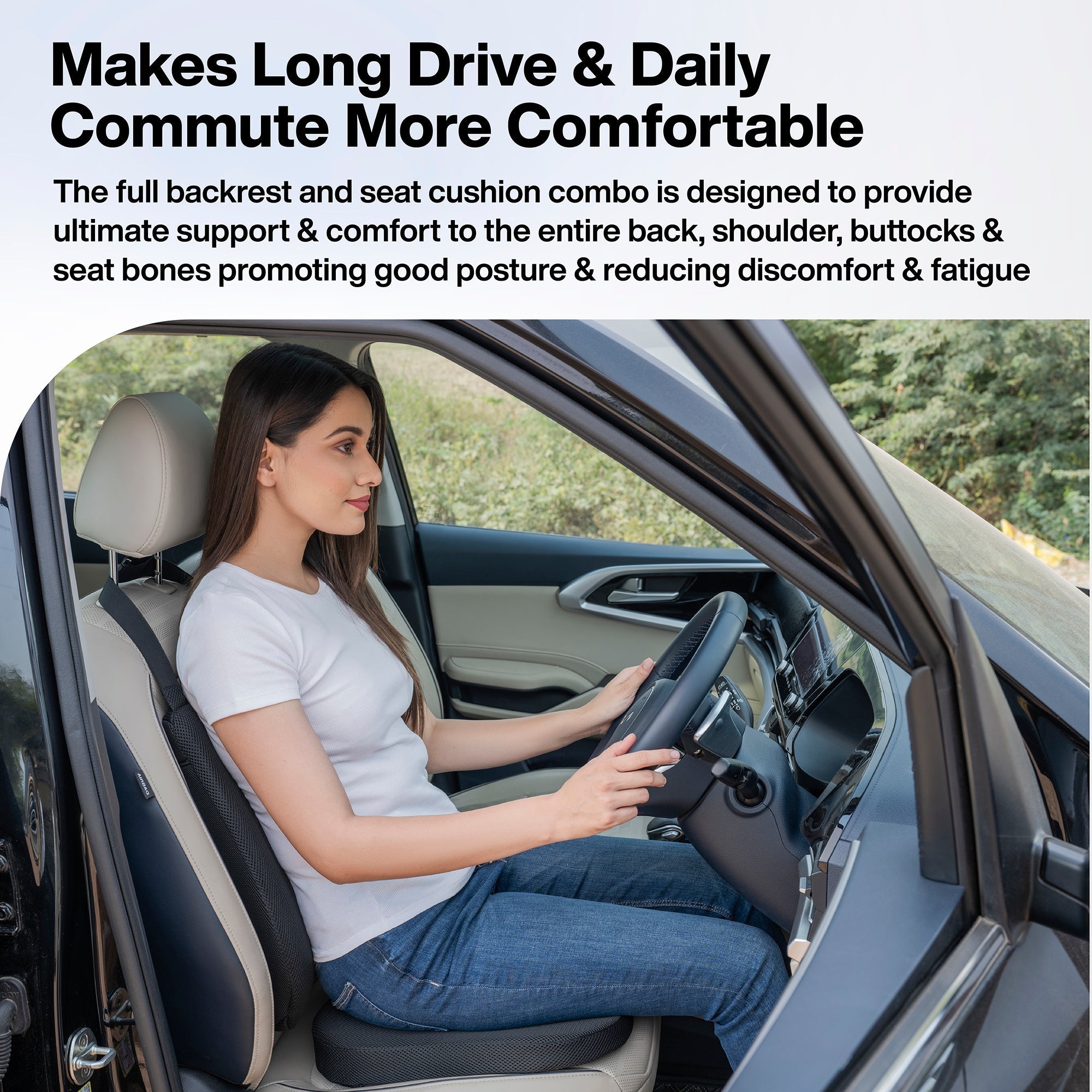 Cool Gel Memory Foam Car Back & Seat Cushion Combo for Long Drive & Daily Commute