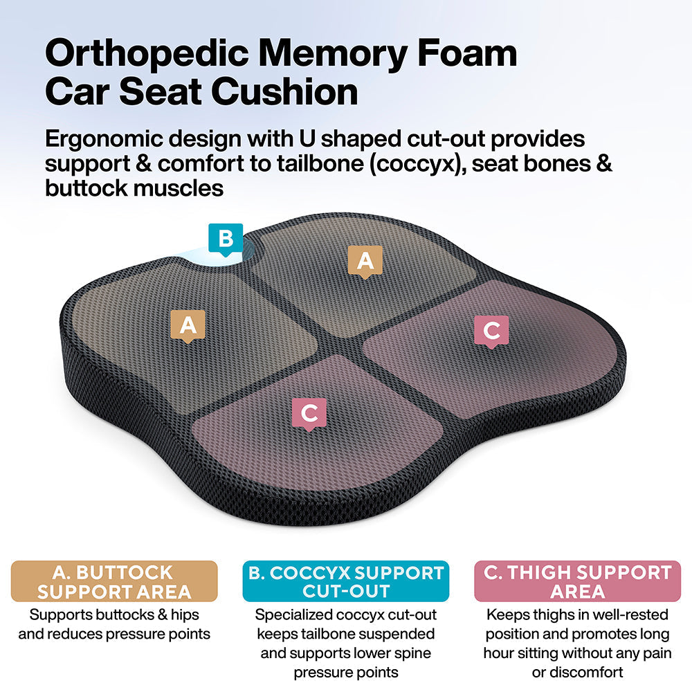 Cool Gel Memory Foam Car Seat Cushion for Long Drives & Daily Commute