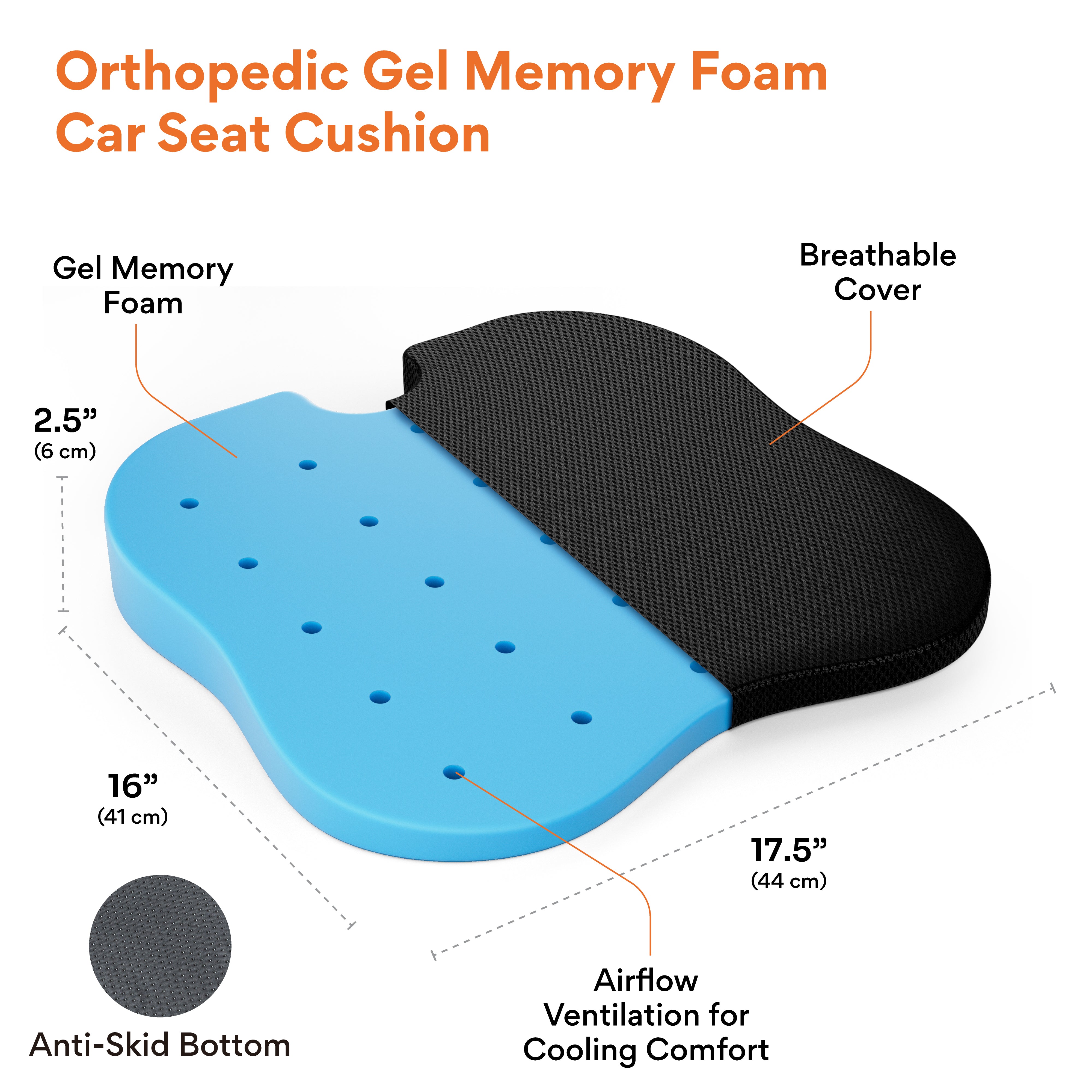 Cool Gel Memory Foam Car Seat Cushion for Long Drives & Daily Commute