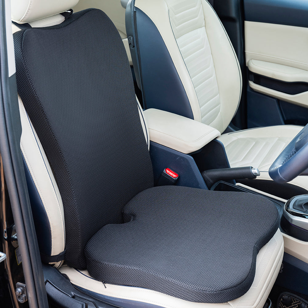 Cool Gel Memory Foam Large Car Backrest & Seat Cushion Combo for Long Drives & Daily Commute