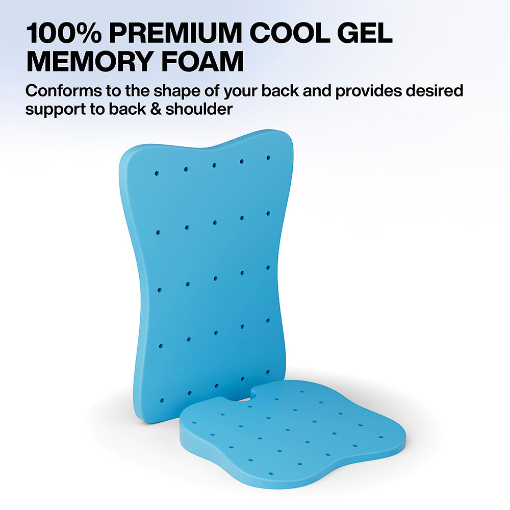 Cool Gel Memory Foam Large Car Backrest & Seat Cushion Combo for Long Drives & Daily Commute